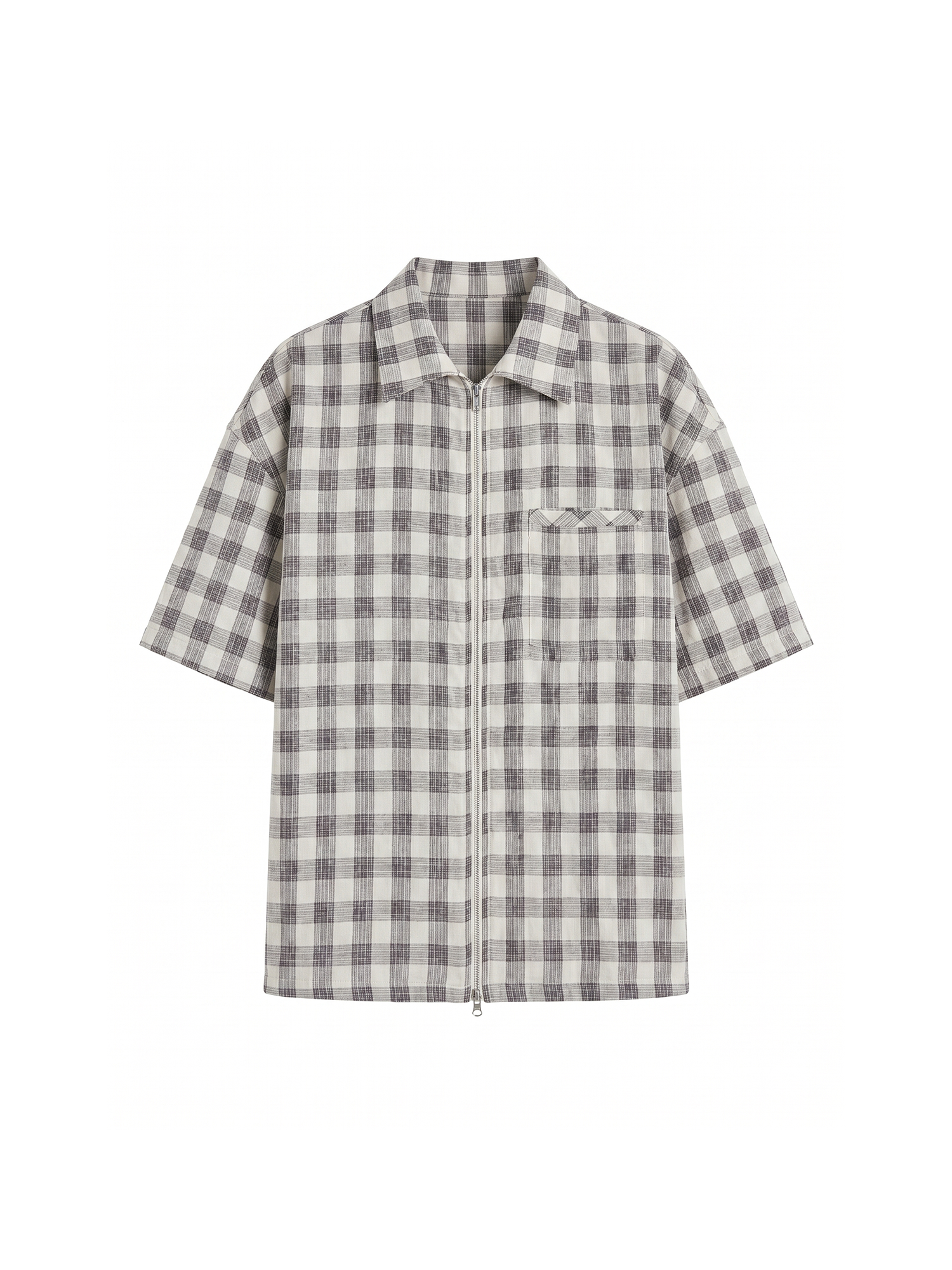 GRAINMUSTARD Retro Plaid Zip Half Shirt-Half shirt-XS-Free Shipping Leatheretro