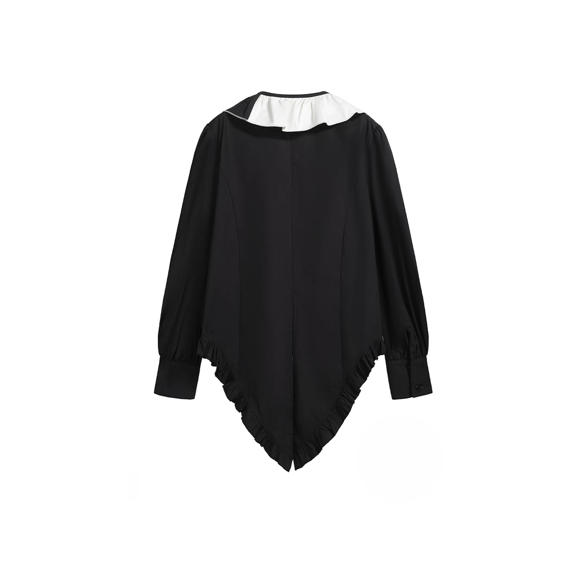 NOTHINGNESS WORLD Ruffle Bib Handkerchief-Hem Oversized Shirt-Shirt-S-Free Shipping Leatheretro