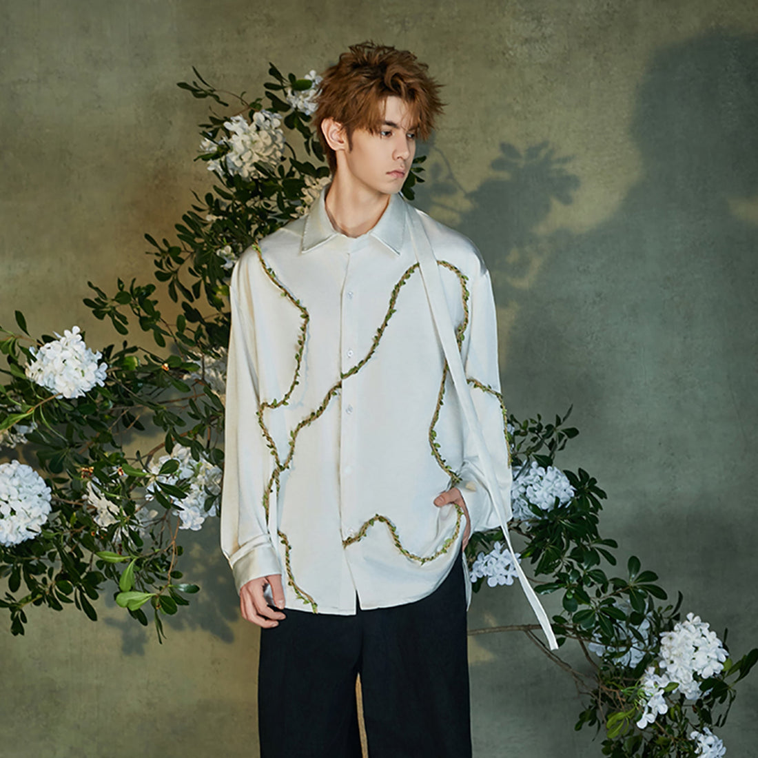 JIECHI Asym Vine Embellished Shirt-Shirt-M (Preorder)-Free Shipping Leatheretro