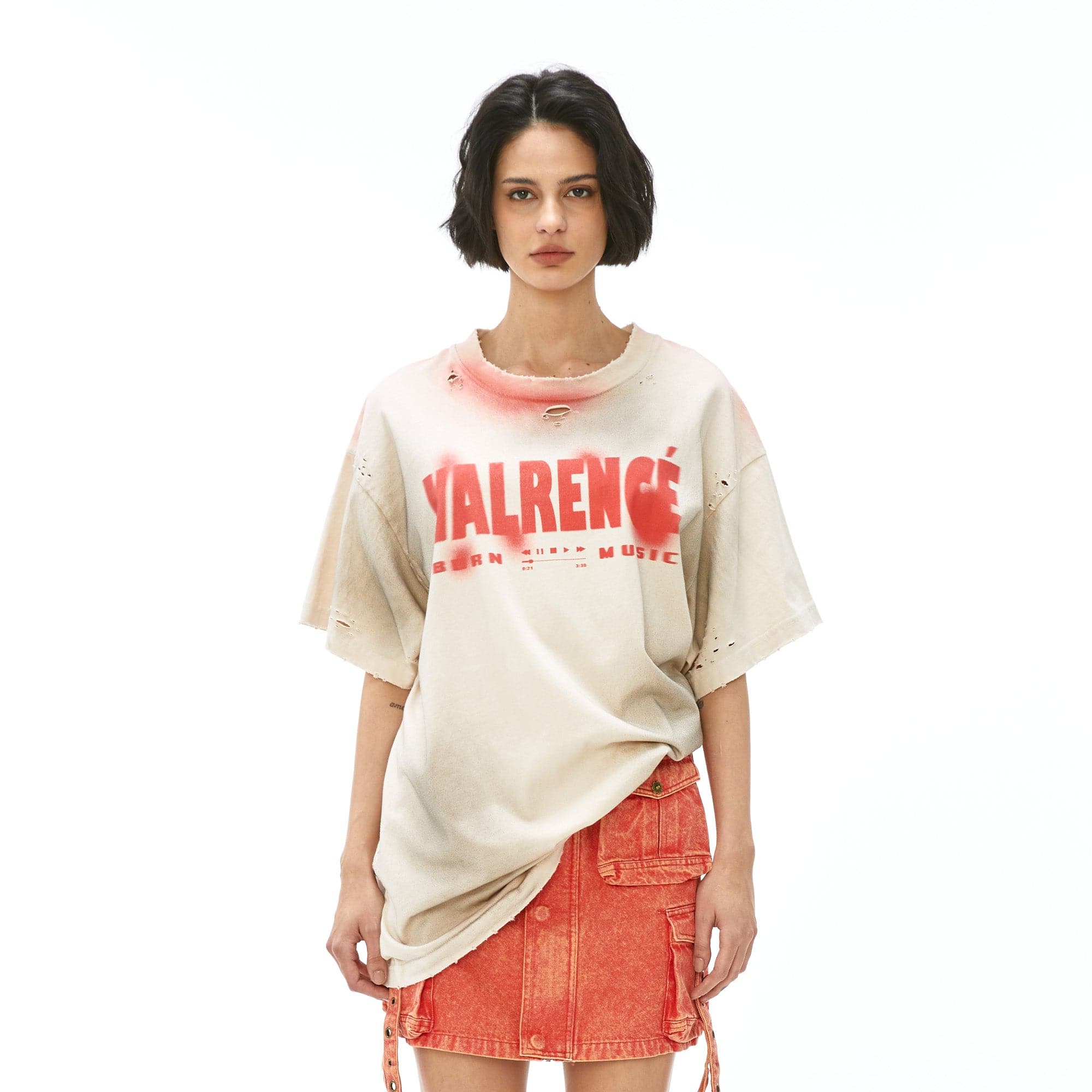 VANN VALRENCE Distressed Washed Spray Faded LOGO T-Shirt-T Shirt-S-Free Shipping Leatheretro