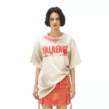 VANN VALRENCE Distressed Washed Spray Faded LOGO T-Shirt-T Shirt-S-Free Shipping Leatheretro