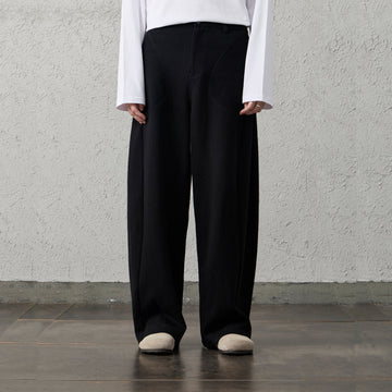 ORGANIC EMOTION Pleat Seam Curved Pants-Pants-Black-S-Free Shipping Leatheretro