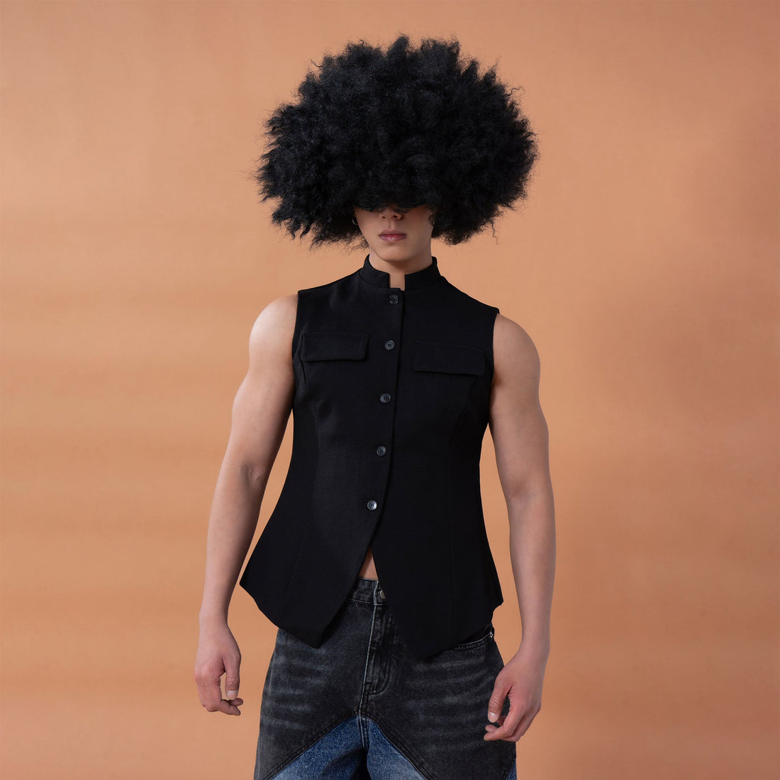 CLP Mandarin-Collar Curved-Placket Button Vest-Vest-S (Preorder)-Free Shipping Leatheretro
