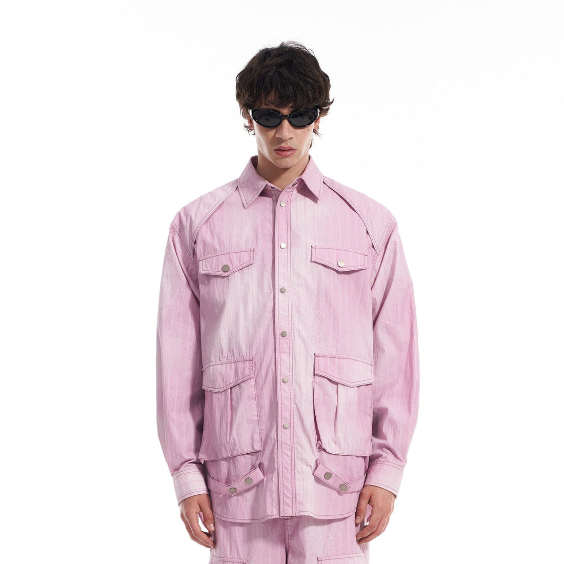 VANN VALRENCE Washed Multi-Pocket Striped Utility Shirt-Shirt-S-Free Shipping Leatheretro