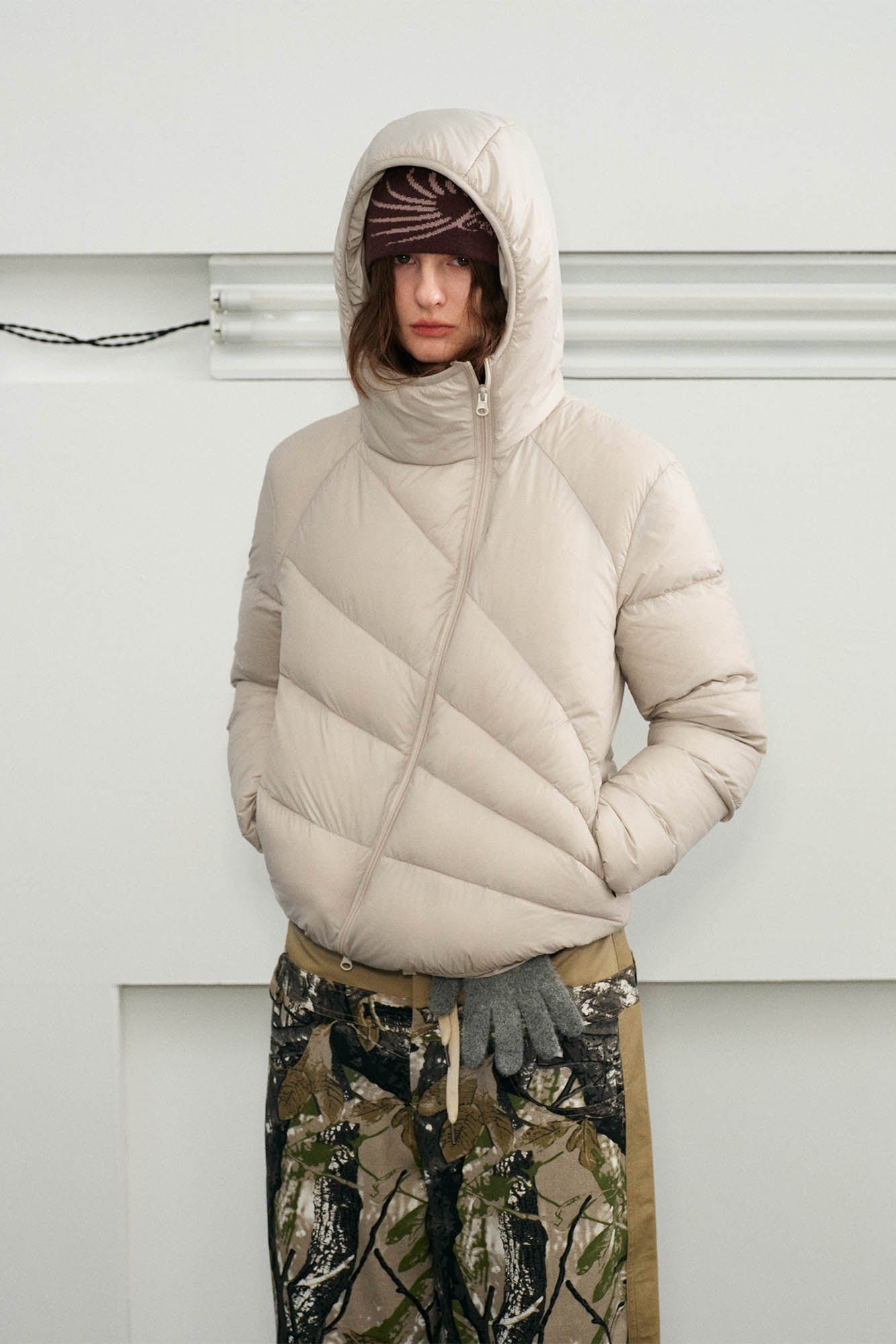 KREATE Asymmetrical Quilted Hooded Down Jacket-Jacket-S-Apricot-Free Shipping Leatheretro