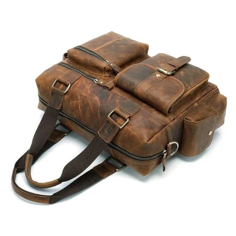 Horizontal Outdoor Business Hand Bag - First Layer Cowhide Leather Travel Luggage-Handbags-Brown-Free Shipping Leatheretro