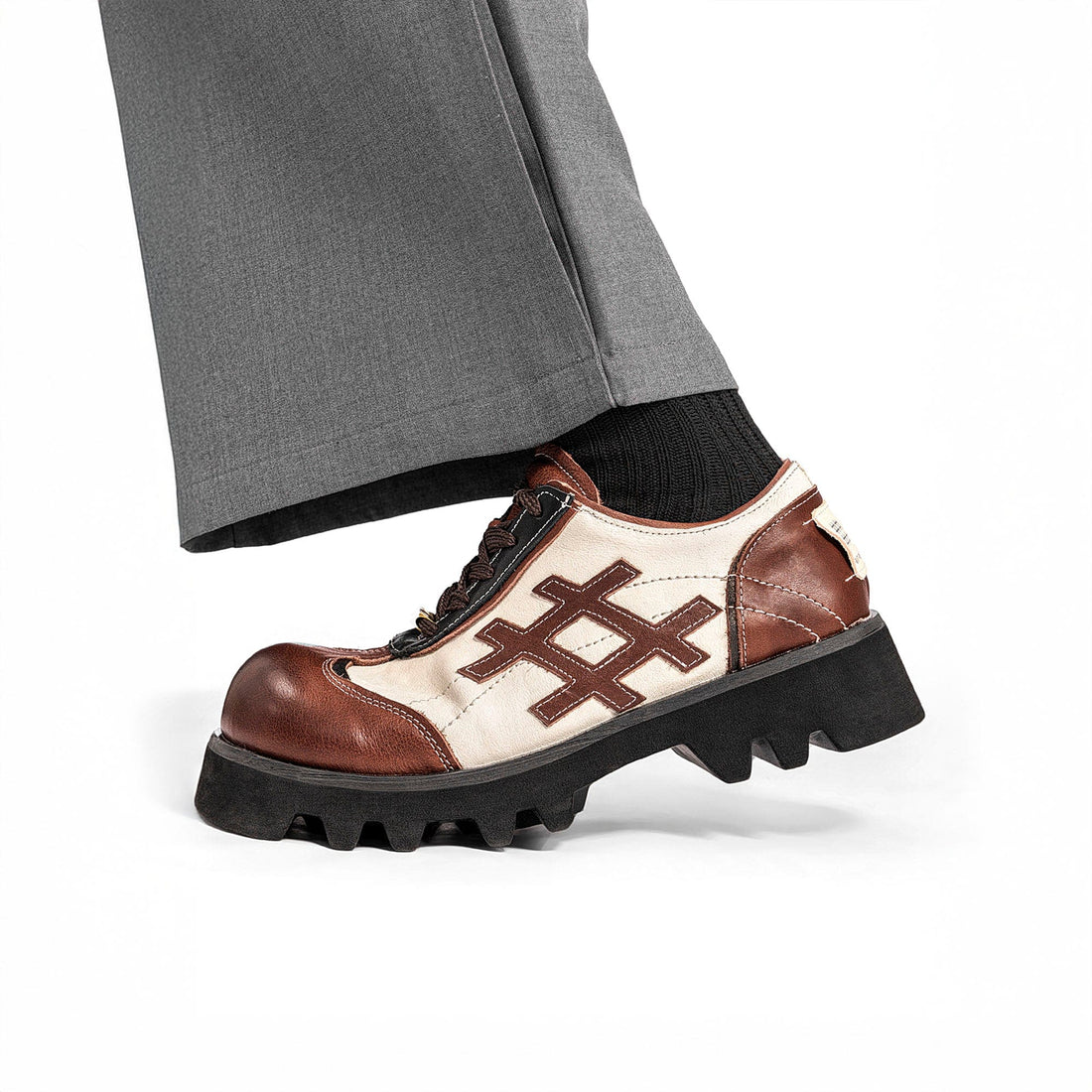 REWRITE Retro LOGO Stitch Panel Chunky Oxfords-Shoes-38.5-Free Shipping Leatheretro