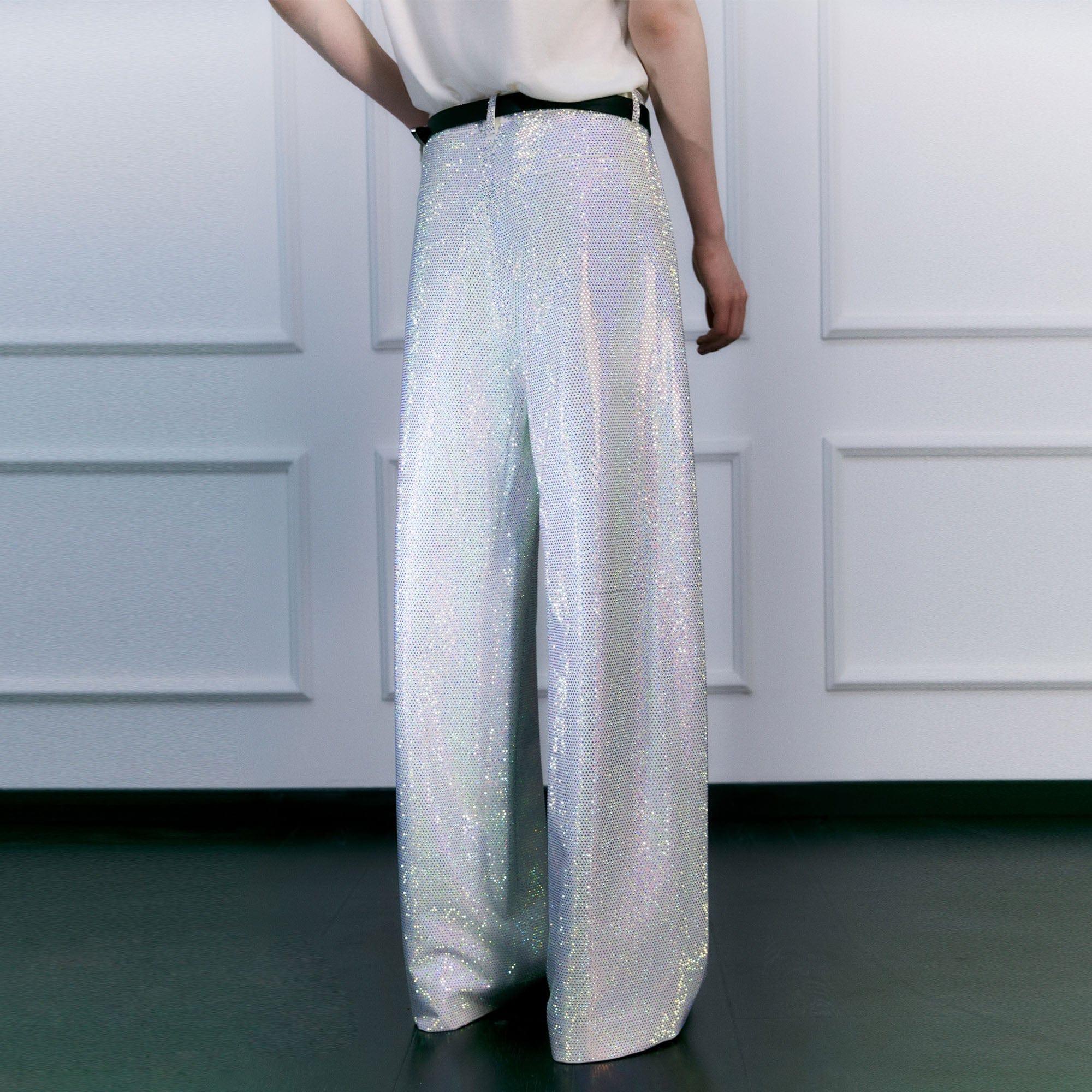 FACEONLAB Iridescent Diamond Wide-Leg Pants-Pants-M-Free Shipping Leatheretro