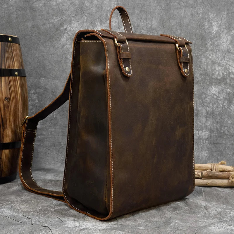 Men's Retro Crazy Horse Leather Backpack - Rucksack Brown Laptop Bag-Backpacks-Brown-Free Shipping Leatheretro