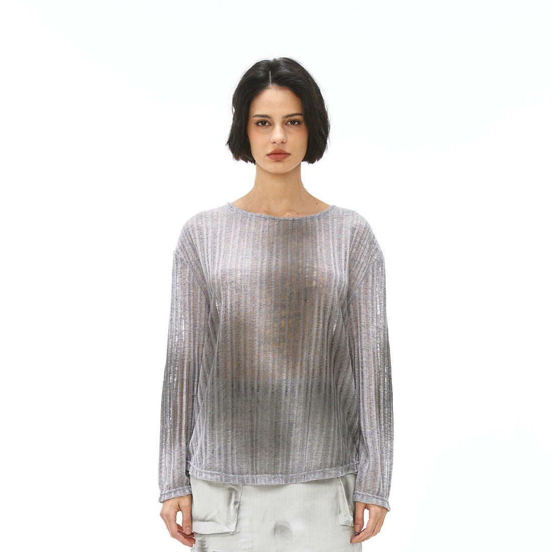 VANN VALRENCE Essential Gradient Sheer Long-Sleeve Tee-L/S Tee-S-Free Shipping Leatheretro