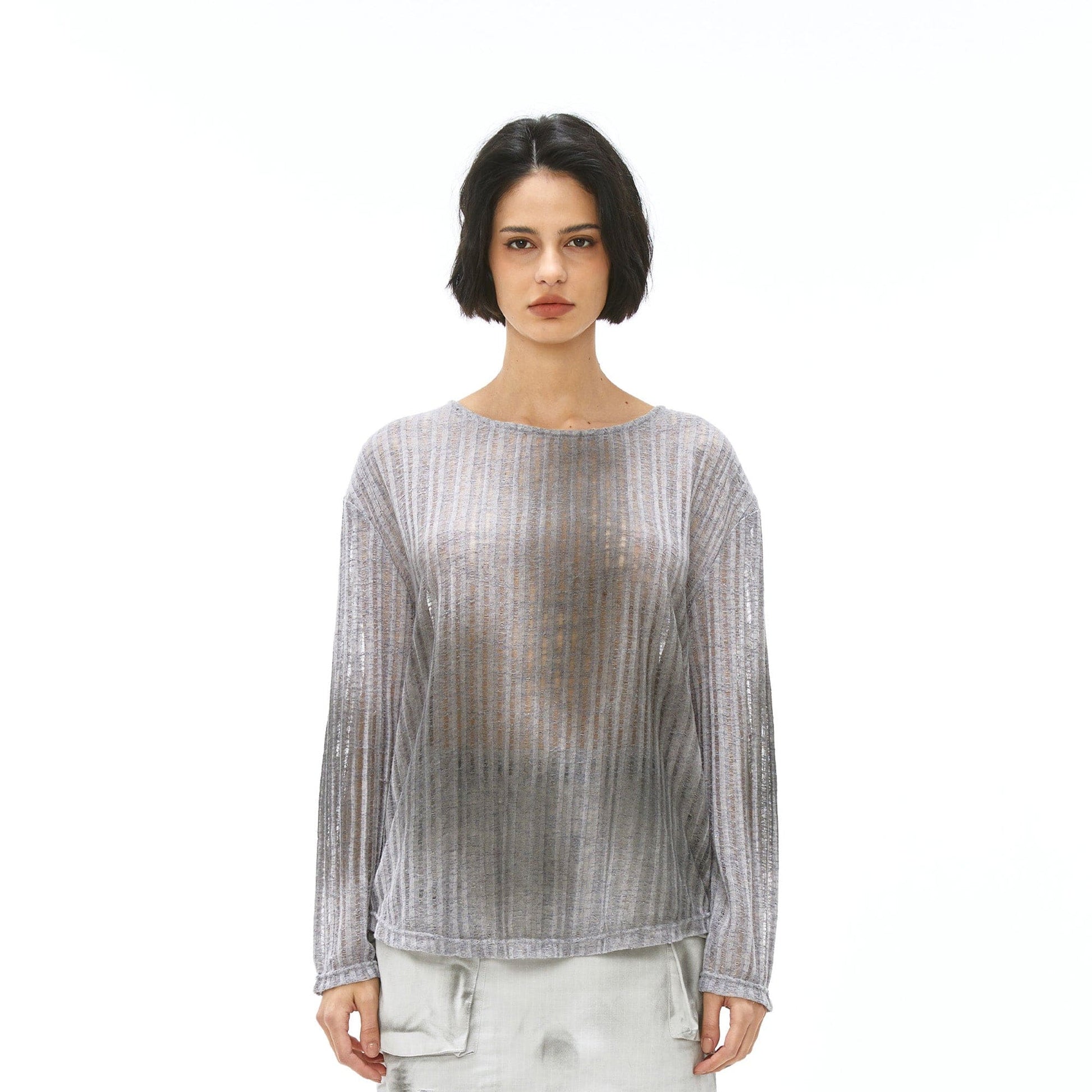 VANN VALRENCE Essential Gradient Sheer Long-Sleeve Tee-L/S Tee-S-Free Shipping Leatheretro