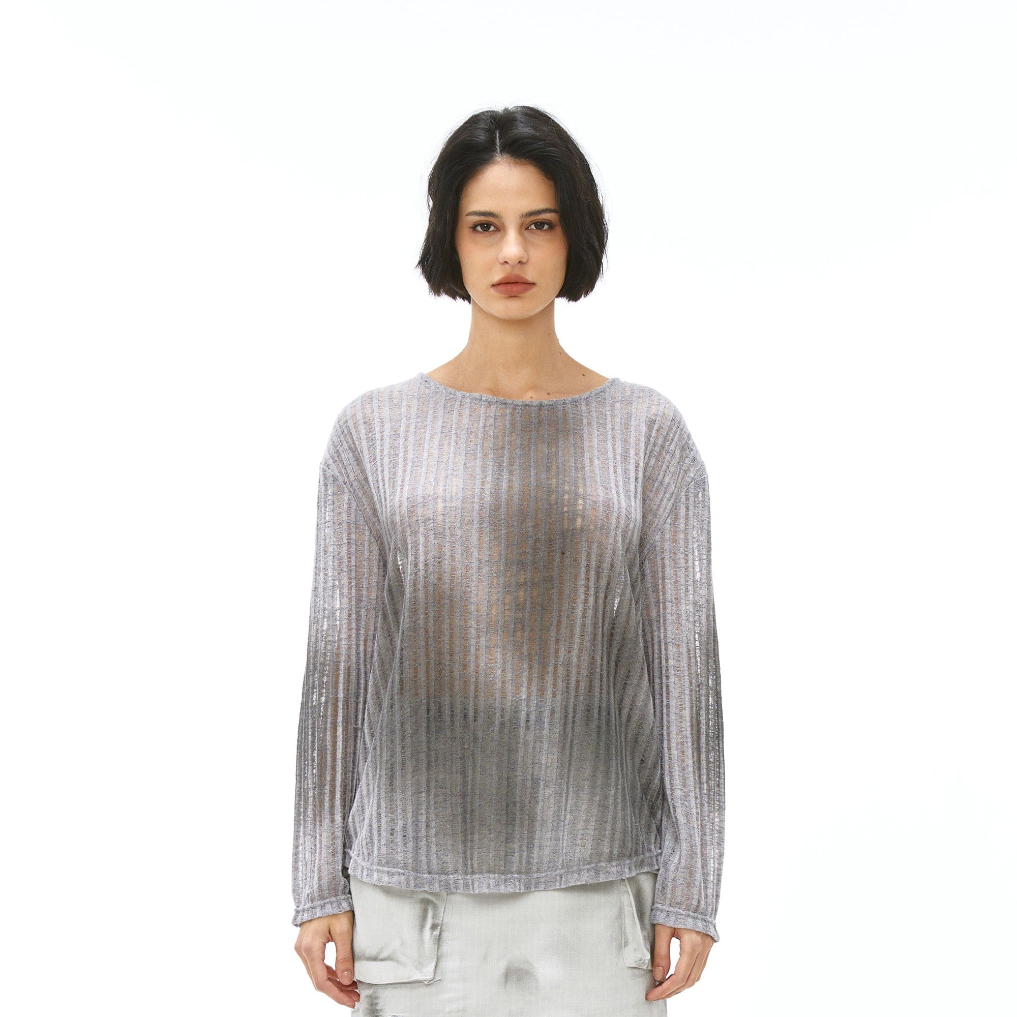 VANN VALRENCE Essential Gradient Sheer Long-Sleeve Tee-L/S Tee-S-Free Shipping Leatheretro