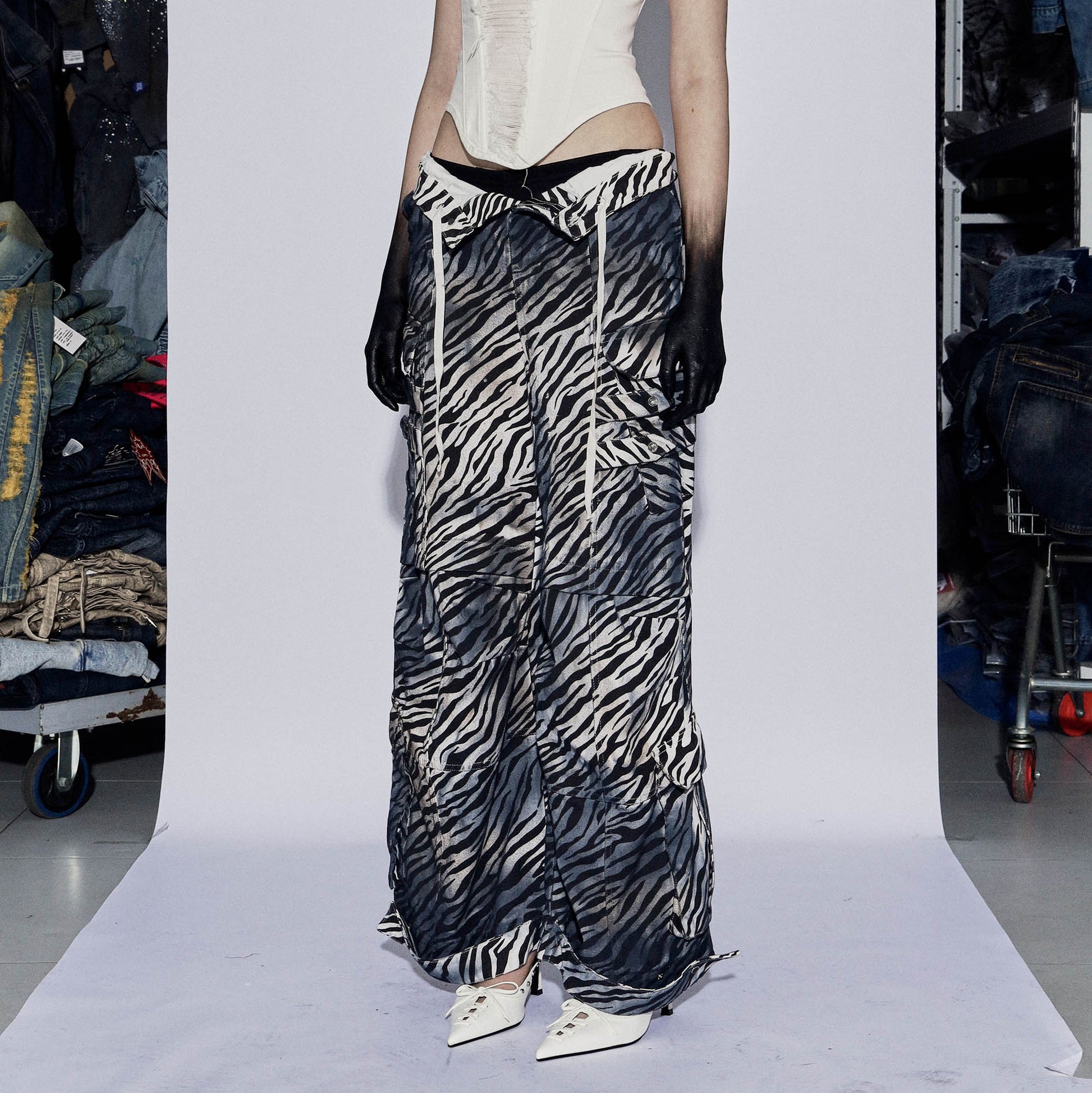 DND4DESxFaychui Zebra Drawstring Pleated Wide-Leg Pants-Pants-S-Free Shipping Leatheretro