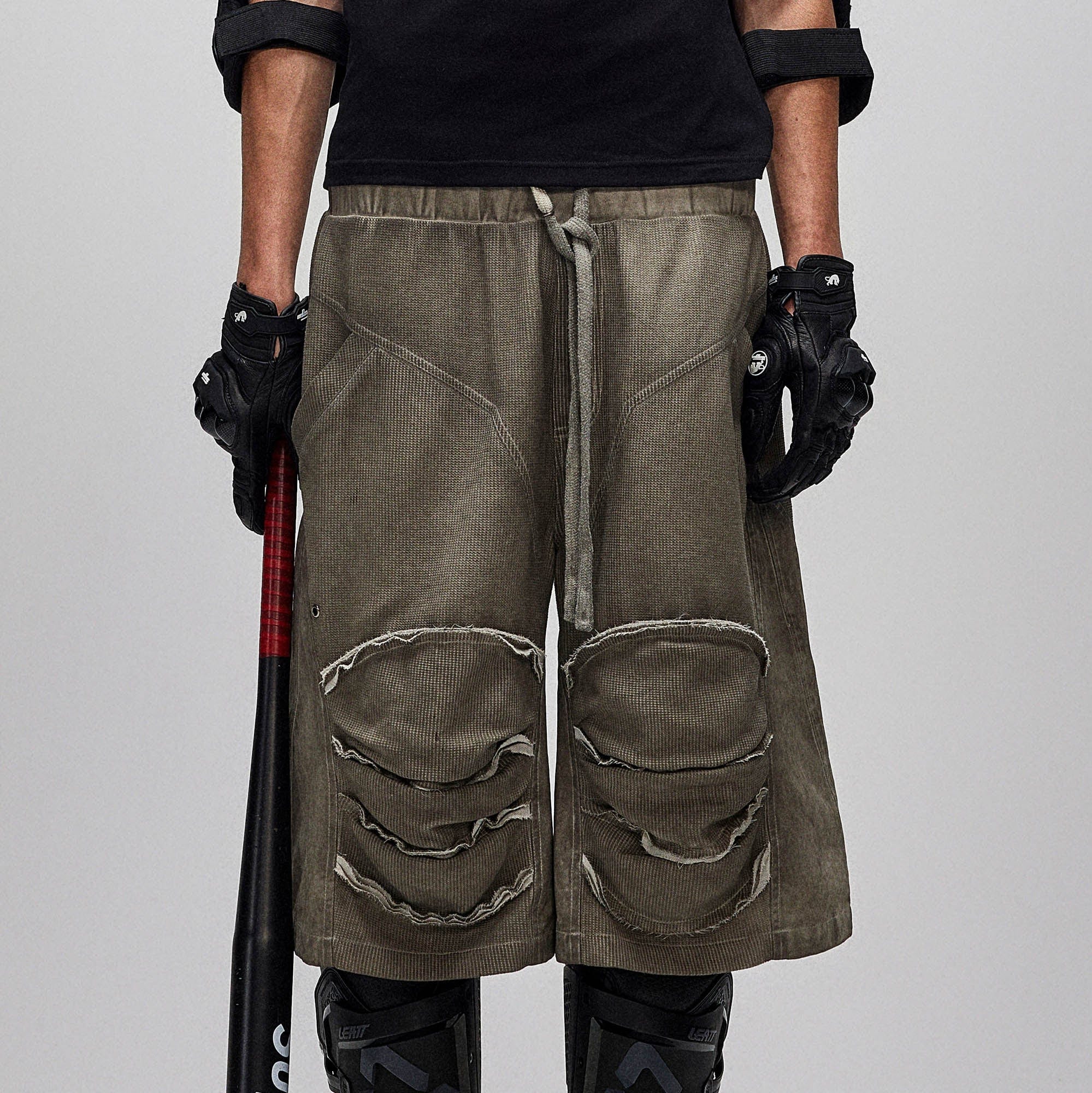 FLYERRER Dirty Fit Layered Frayed Knee Shorts-Shorts-S-Free Shipping Leatheretro