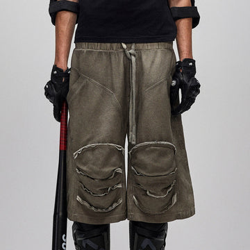 FLYERRER Dirty Fit Layered Frayed Knee Shorts-Shorts-S-Free Shipping Leatheretro