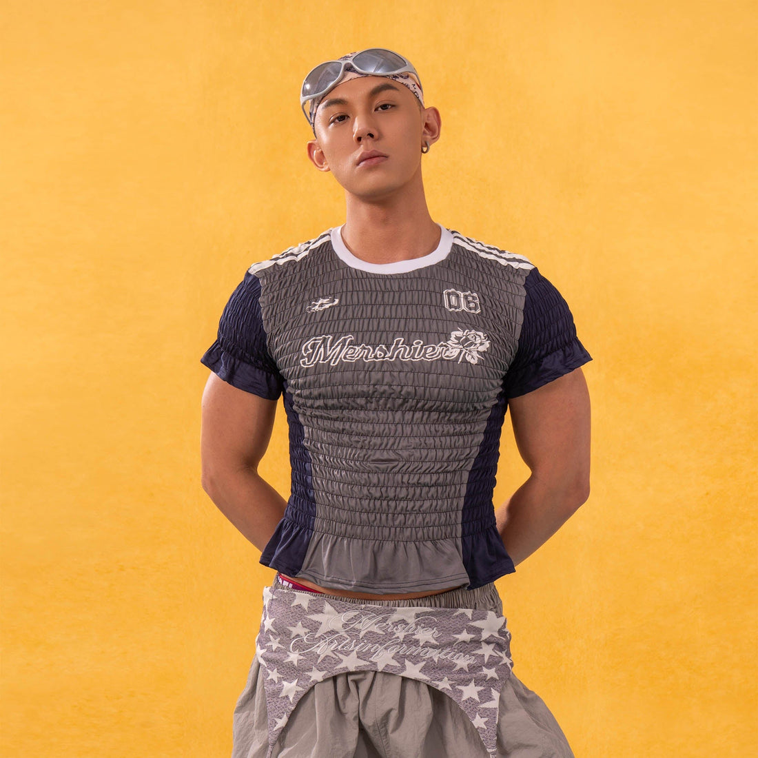 CLP Athletic Crinkled Stretch Paneled Ruffle T-Shirt-T Shirt-S-Gray-Free Shipping Leatheretro