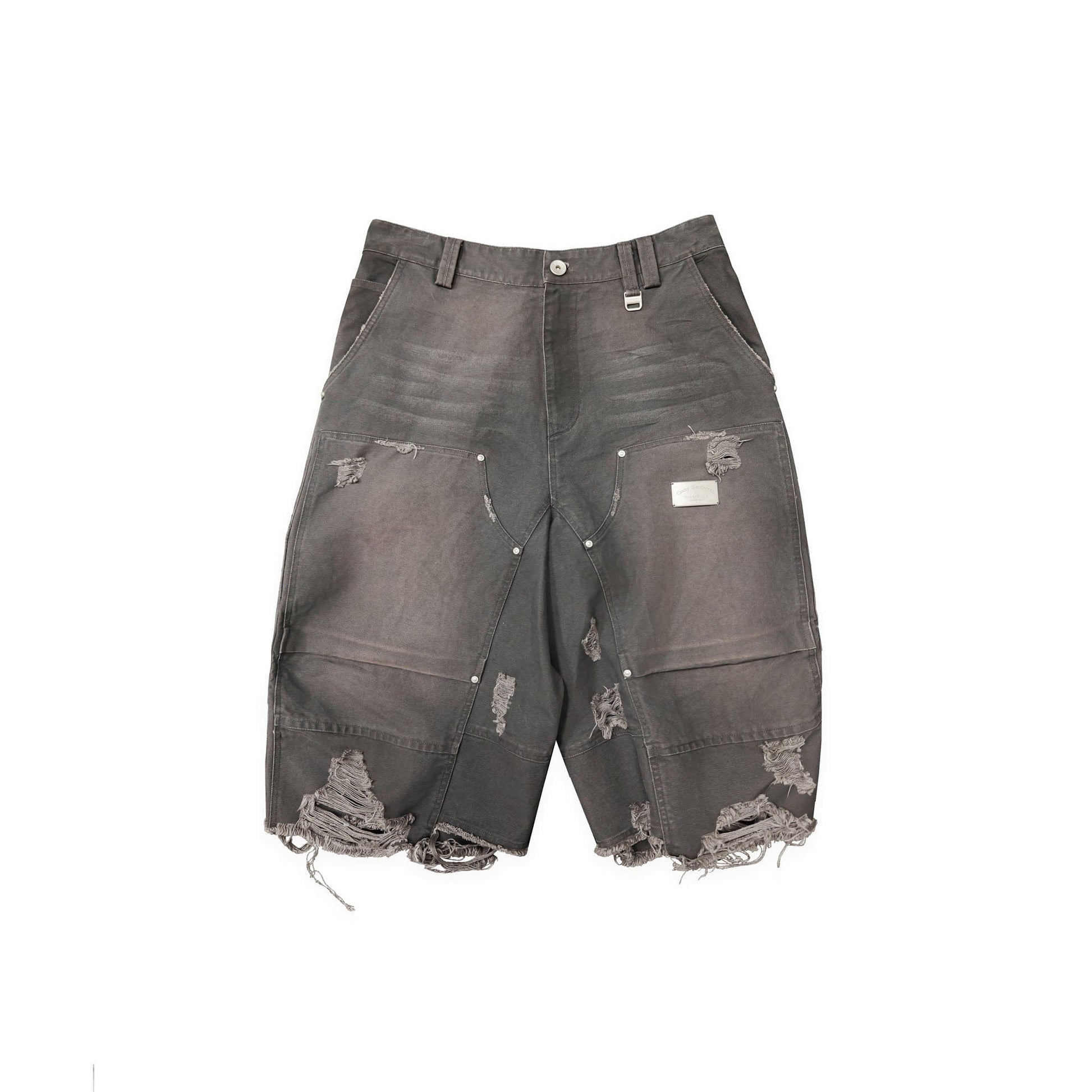 FACEONLAB Distressed Deconstructed Ripped Cargo Shorts-Shorts-M-Black-Free Shipping Leatheretro