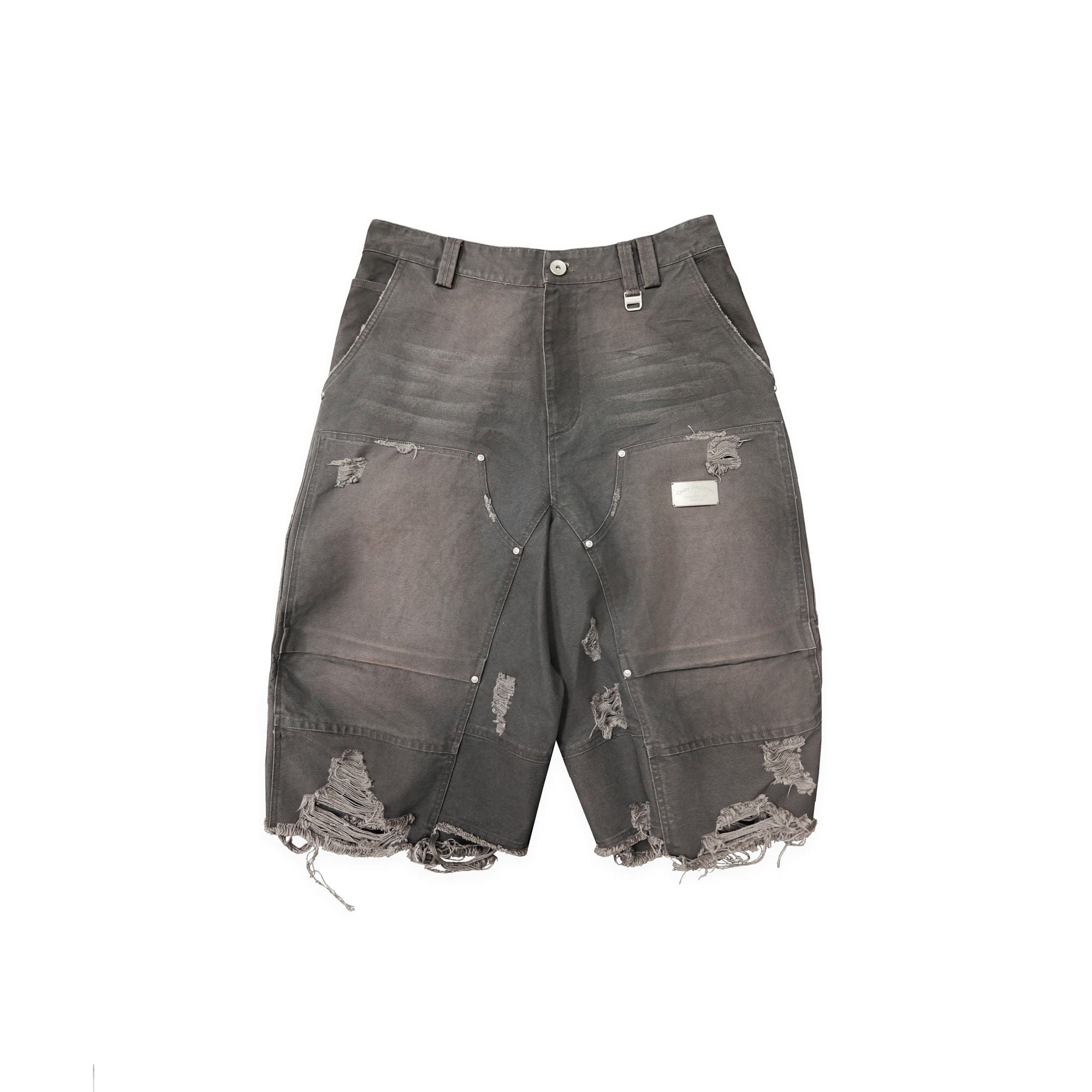 FACEONLAB Distressed Deconstructed Ripped Cargo Shorts-Shorts-M-Black-Free Shipping Leatheretro