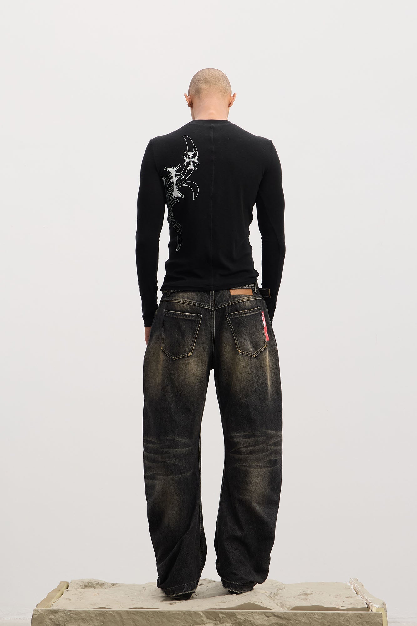 DND4DES Washed Button-Up Balloon-Leg Jeans-Jeans-S (Preorder)-Black-Free Shipping Leatheretro