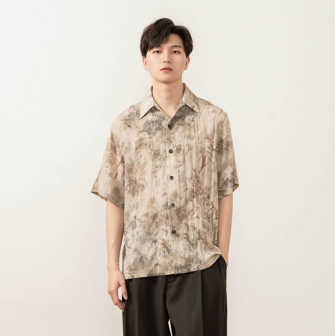 MOITIEDEPETALE Wrinkled Tie-Dyed Botanical Half Shirt-Half shirt-XS-Free Shipping Leatheretro