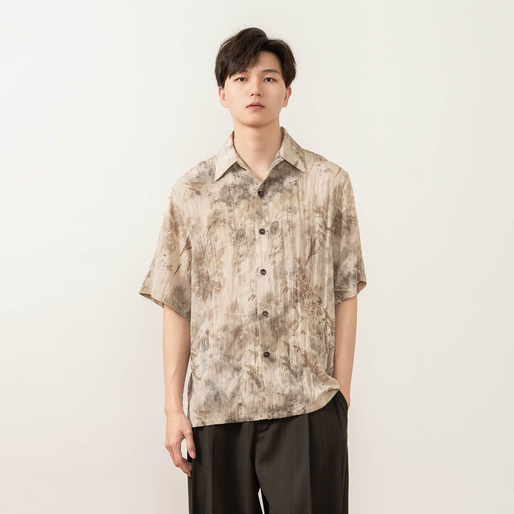 MOITIEDEPETALE Wrinkled Tie-Dyed Botanical Half Shirt-Half shirt-XS-Free Shipping Leatheretro