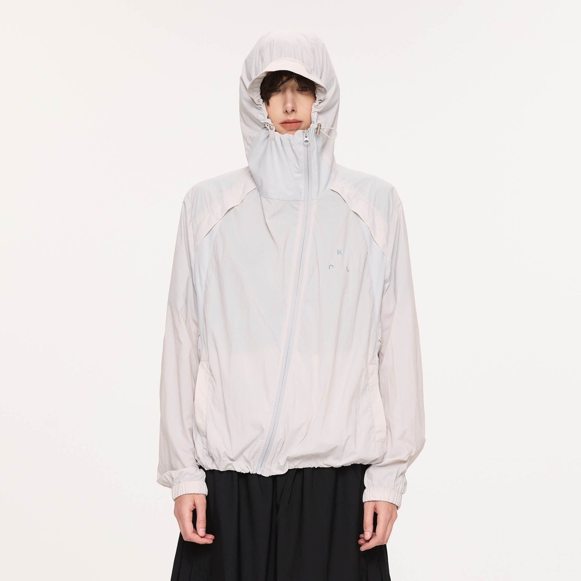 KREATE Asymmetrical Zip Mesh-Paneled UV Protection Hooded Jacket-Jacket-S-Light Gray-Free Shipping Leatheretro