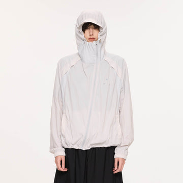 KREATE Asymmetrical Zip Mesh-Paneled UV Protection Hooded Jacket-Jacket-S-Light Gray-Free Shipping Leatheretro