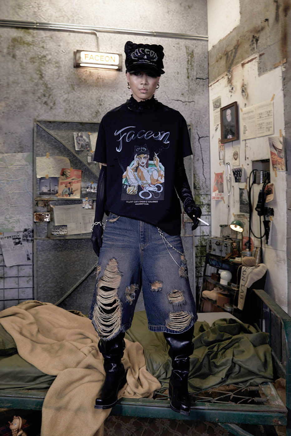 FACEONLAB Distressed Oversized Denim Shorts-Shorts-M-Free Shipping Leatheretro