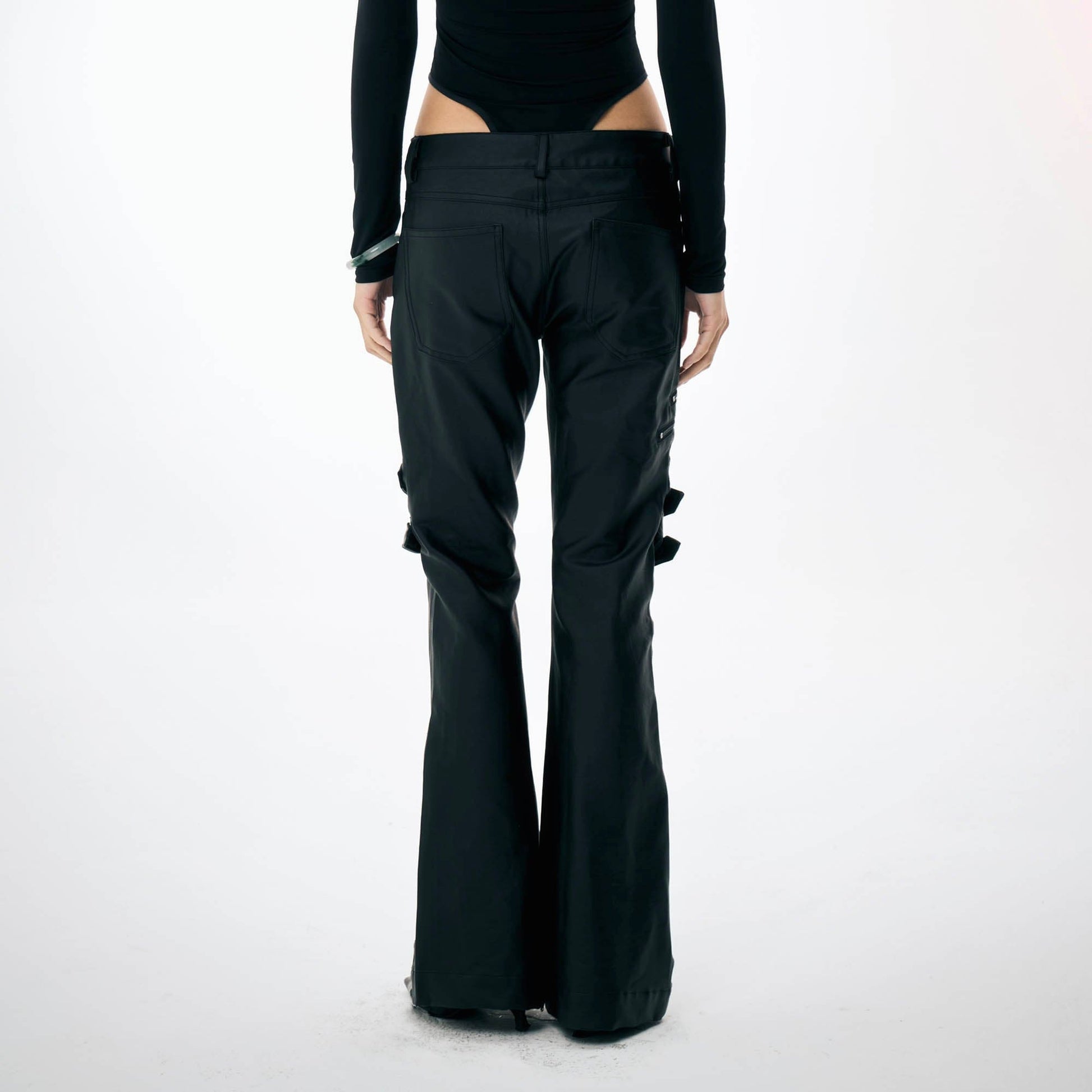 DND4DES¡ÁFaychui Waxed Strapped Flared Pants-Pants-S-Free Shipping Leatheretro