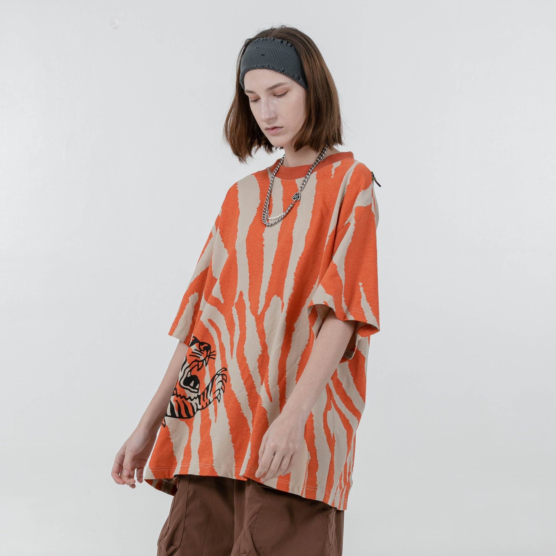 ERROR CODE ROBOT Tiger Stripe Oversized T-Shirt-T Shirt-S-Free Shipping Leatheretro