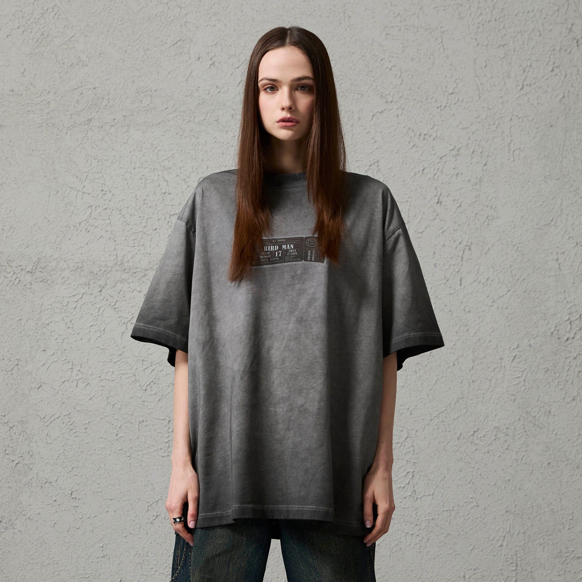 ORGANIC EMOTION Spray-Faded Ticket Graphic T-Shirt-T Shirt-S-Gray-Free Shipping Leatheretro