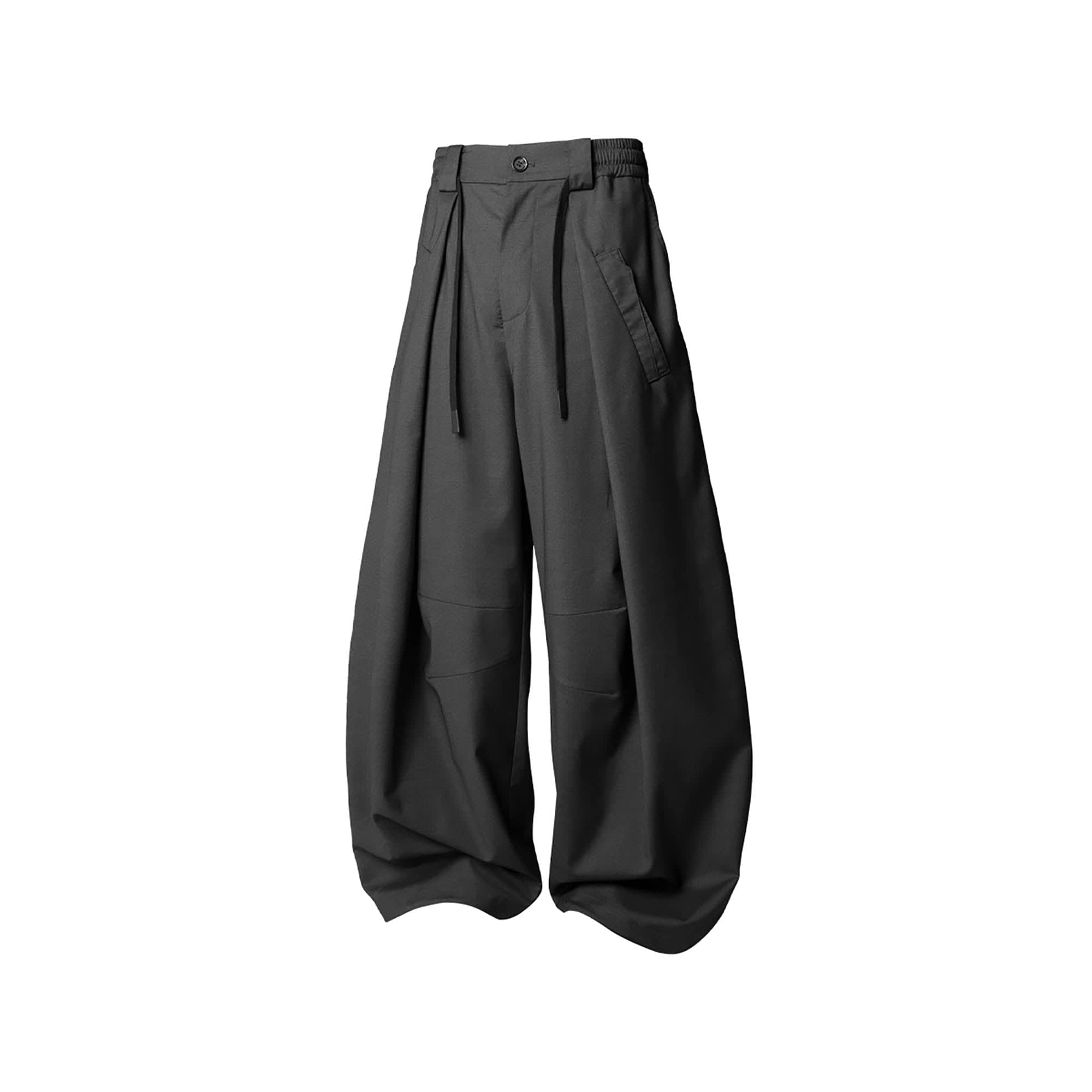 RELABEL Pleated Drawstring Curved Wide-Leg Trousers-Pants-XS-Khaki-Free Shipping Leatheretro