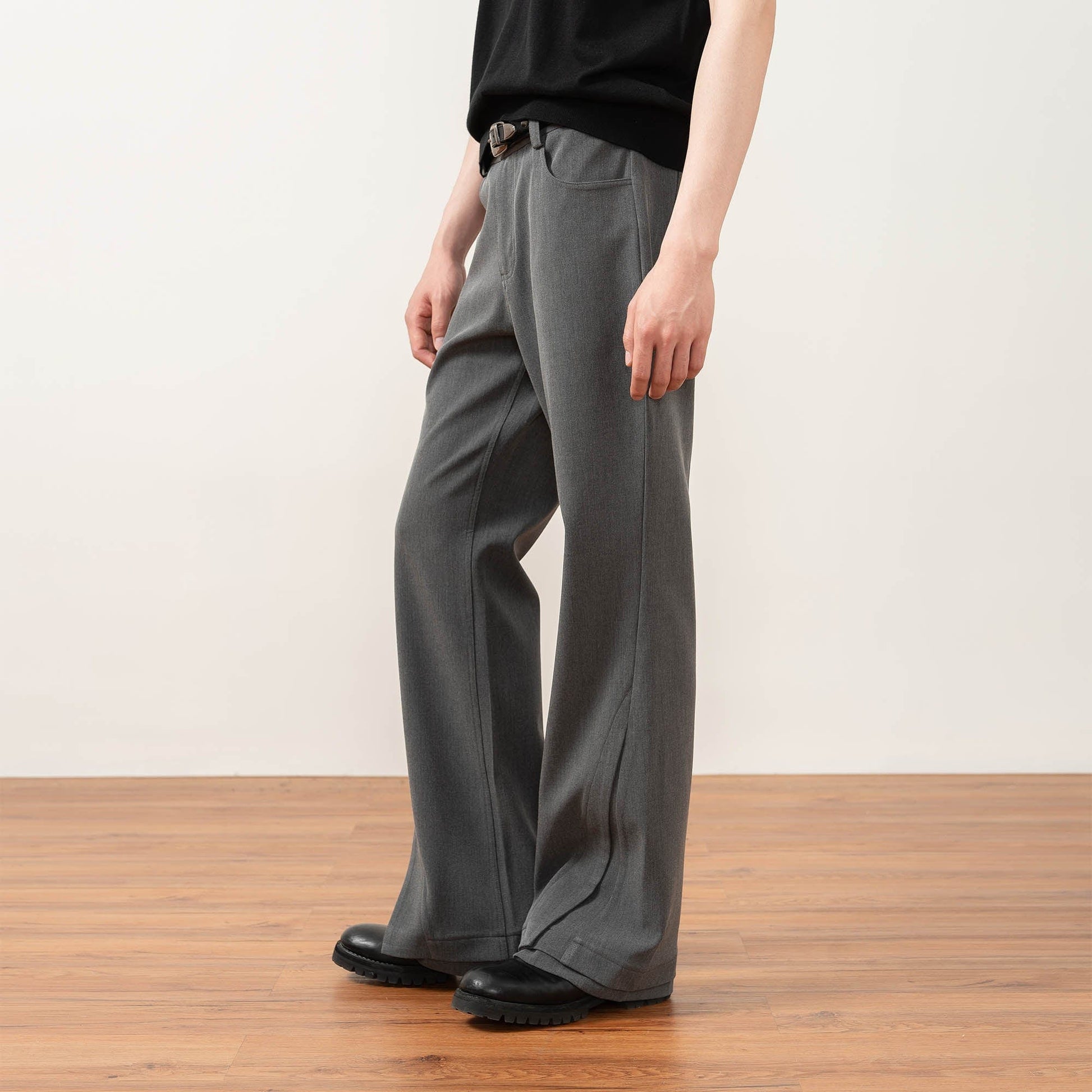 MOITIEDEPETALE Essential Layered Flared Trousers-Pants-XS-Black-Free Shipping Leatheretro