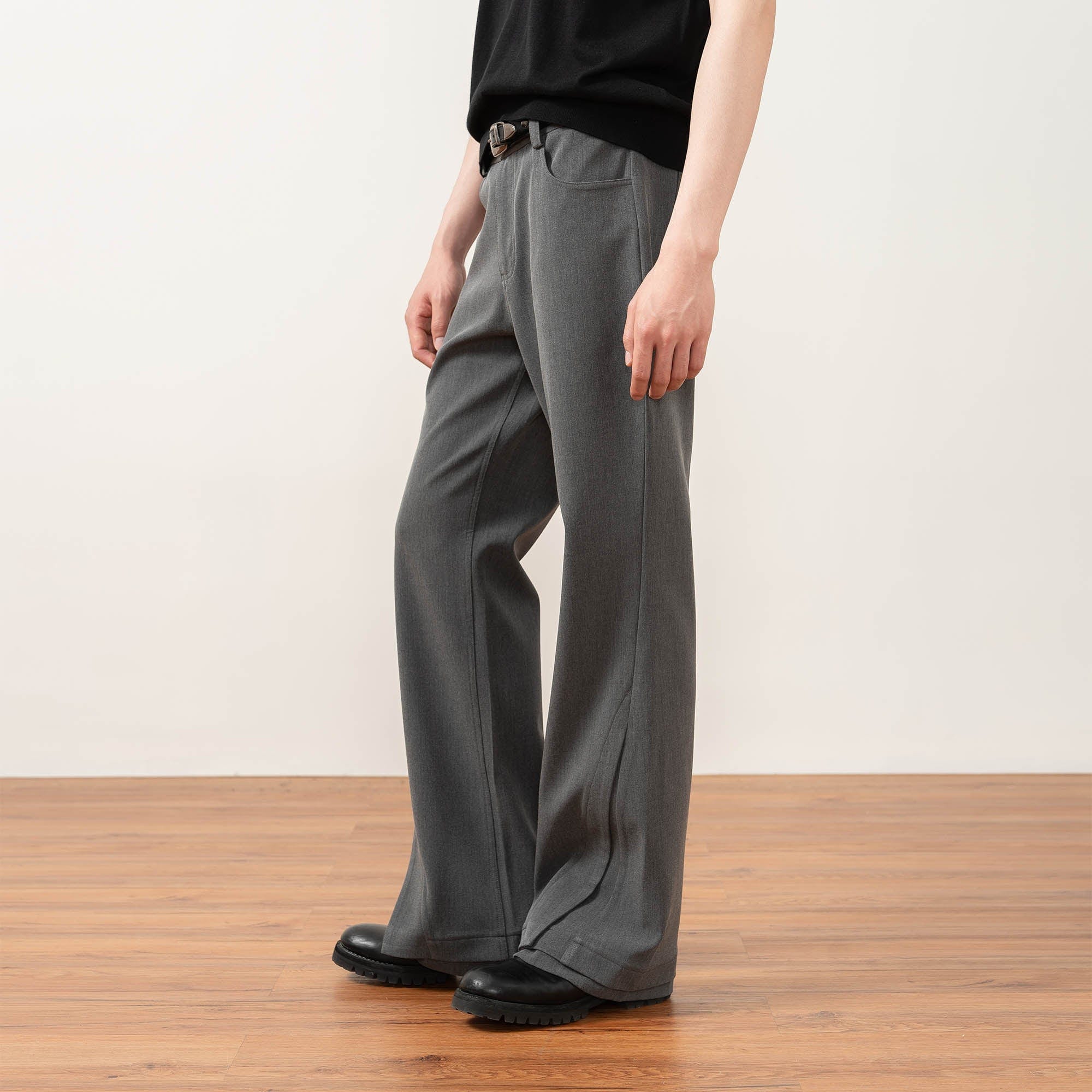 MOITIEDEPETALE Essential Layered Flared Trousers-Pants-XS-Black-Free Shipping Leatheretro