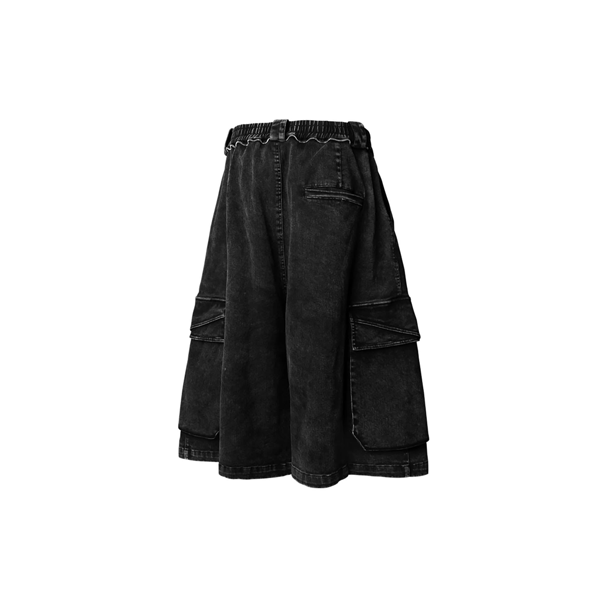 RELABEL Detachable Scarf Washed Multi-Pocket Wide-Leg Shorts-Shorts-XS-Green-Free Shipping Leatheretro