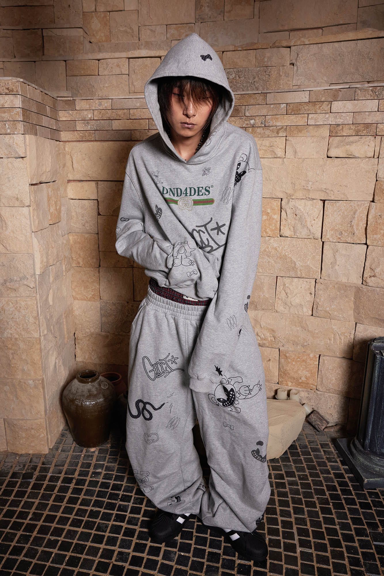 DND4DES Graffiti Crinkled Wide-Leg Sweatpants-Pants-S-Free Shipping Leatheretro