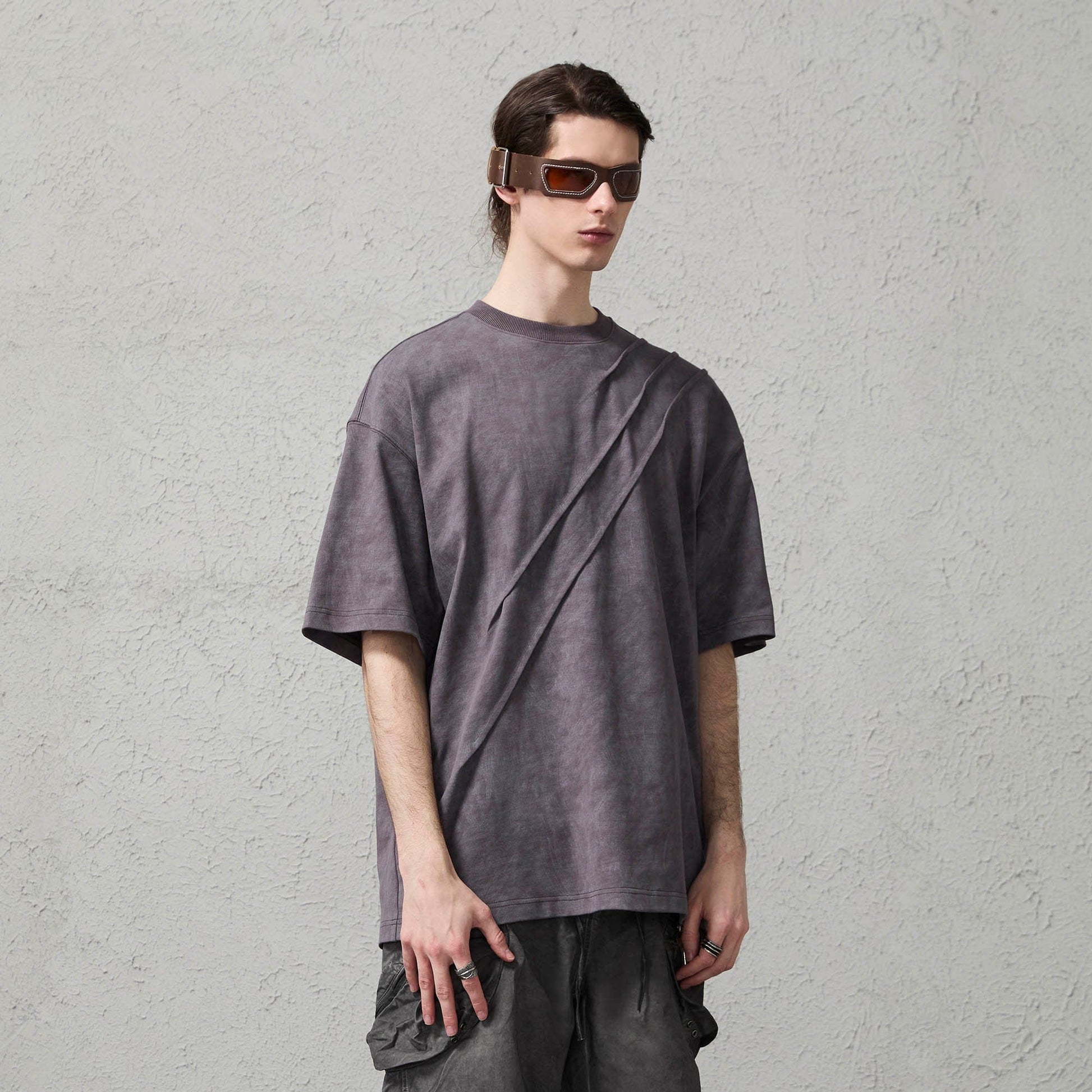 ORGANIC EMOTION Scratch Spliced Washed T-Shirt-T Shirt-S-Free Shipping Leatheretro