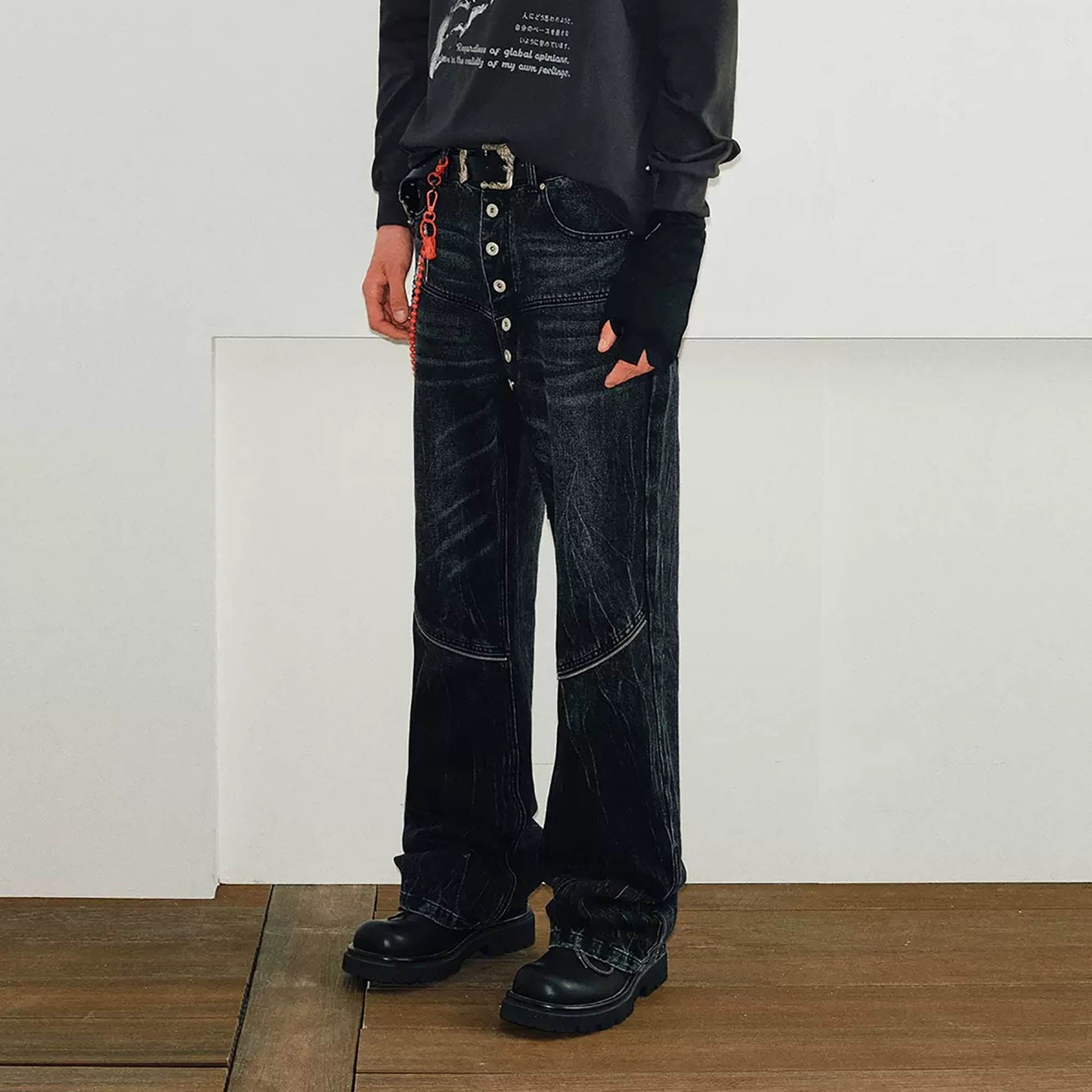 KREATE Arc Spliced Extended Button-Fly Jeans-Jeans-S-Free Shipping Leatheretro