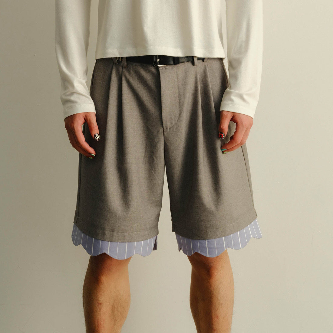 KADAKADA Scalloped Layered Hem Pleated Shorts-Shorts-S-Free Shipping Leatheretro