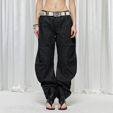 DND4DES¡ÁFaychui Spiral Patch Ruched Spliced Curved Jeans-Jeans-S-Free Shipping Leatheretro