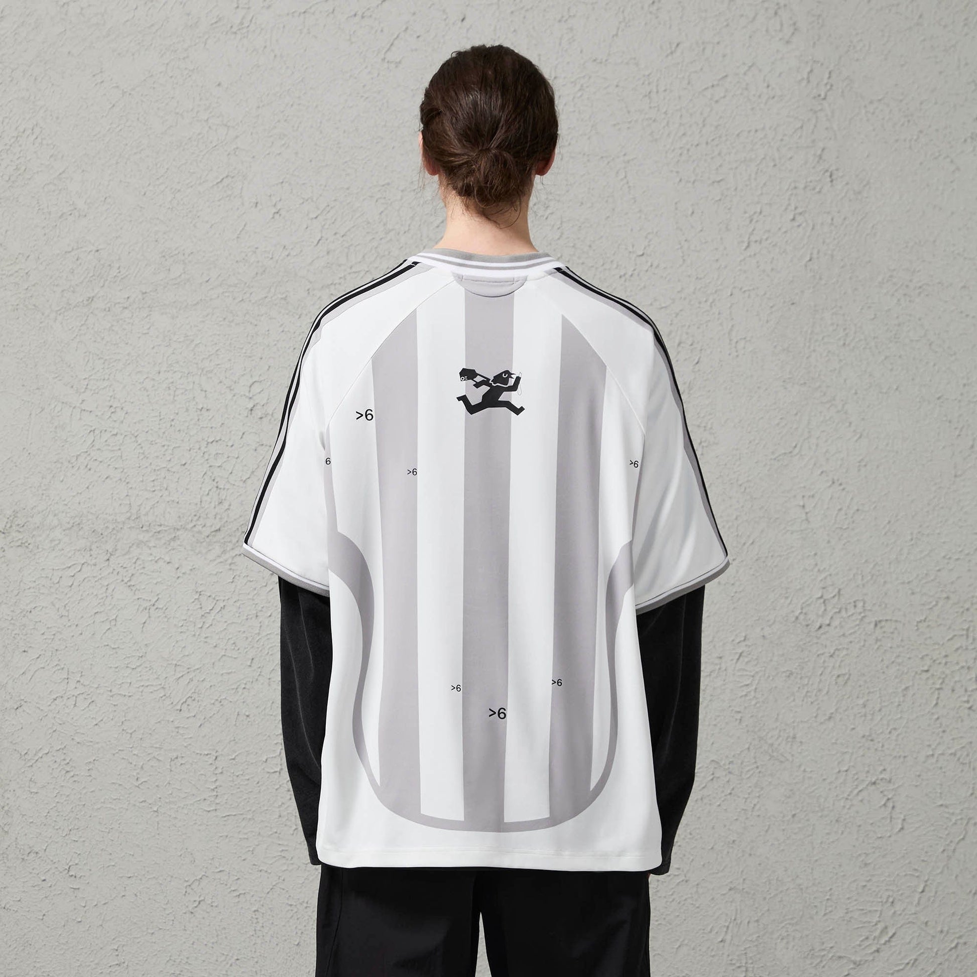 ORGANIC EMOTION Striped Badge Graphics Soccer Jersey-T Shirt-S-Gray-Free Shipping Leatheretro