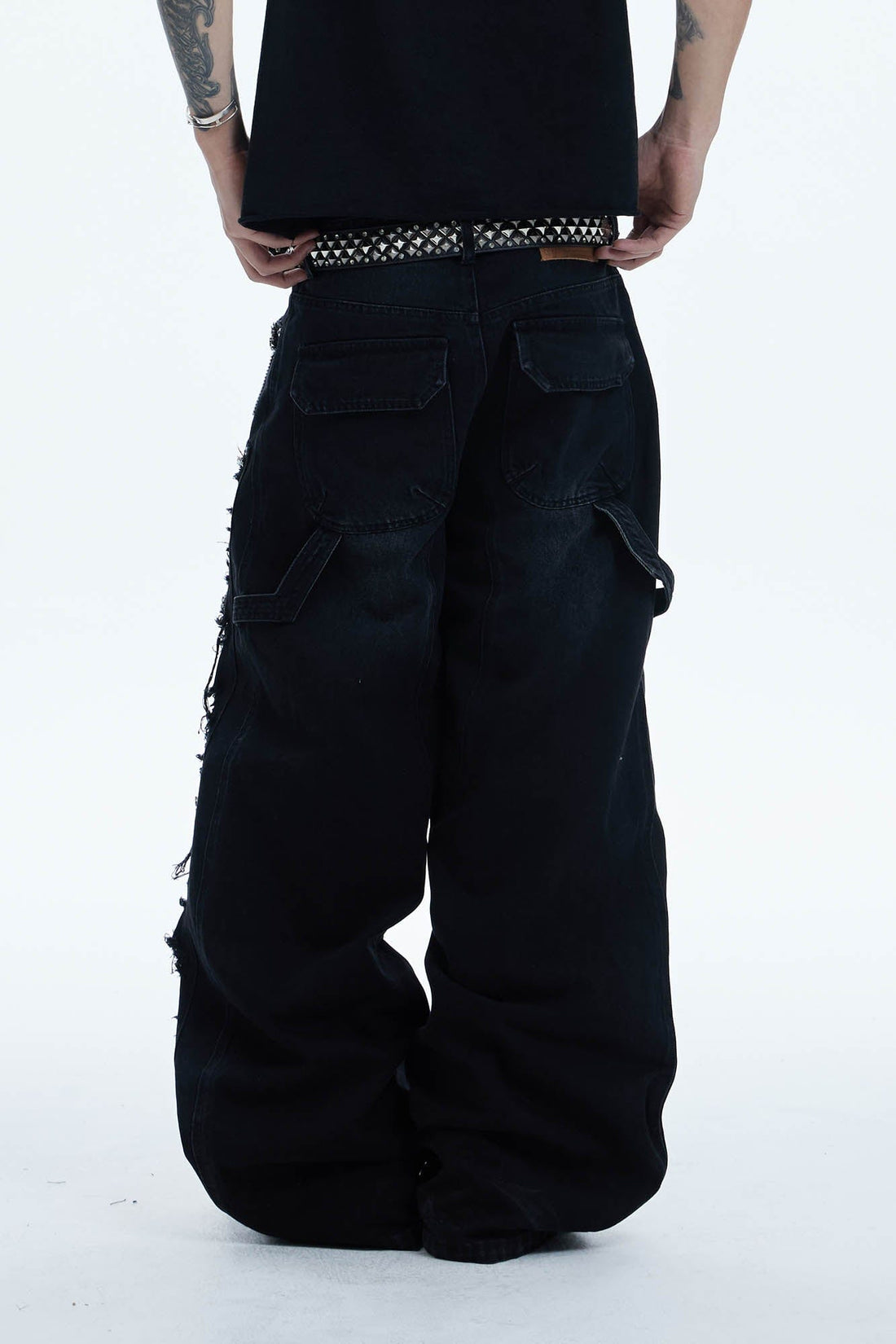 DND4DES Shredded Rivet-Paneled Baggy Jeans-Jeans-XS-Free Shipping Leatheretro