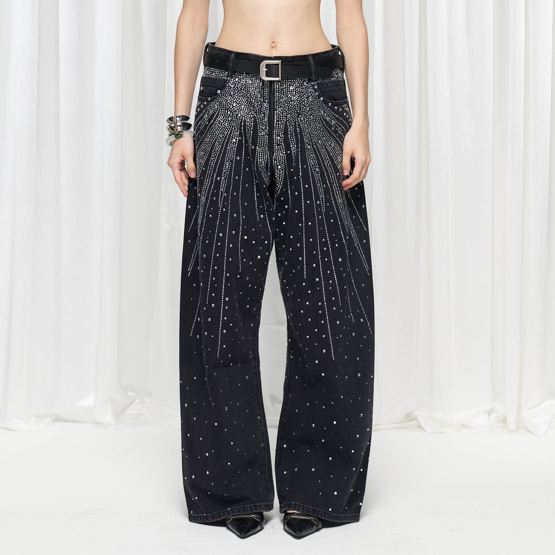 DND4DES¡ÁFaychui Radiant Diamond Wide-Leg Jeans-Jeans-S-Free Shipping Leatheretro