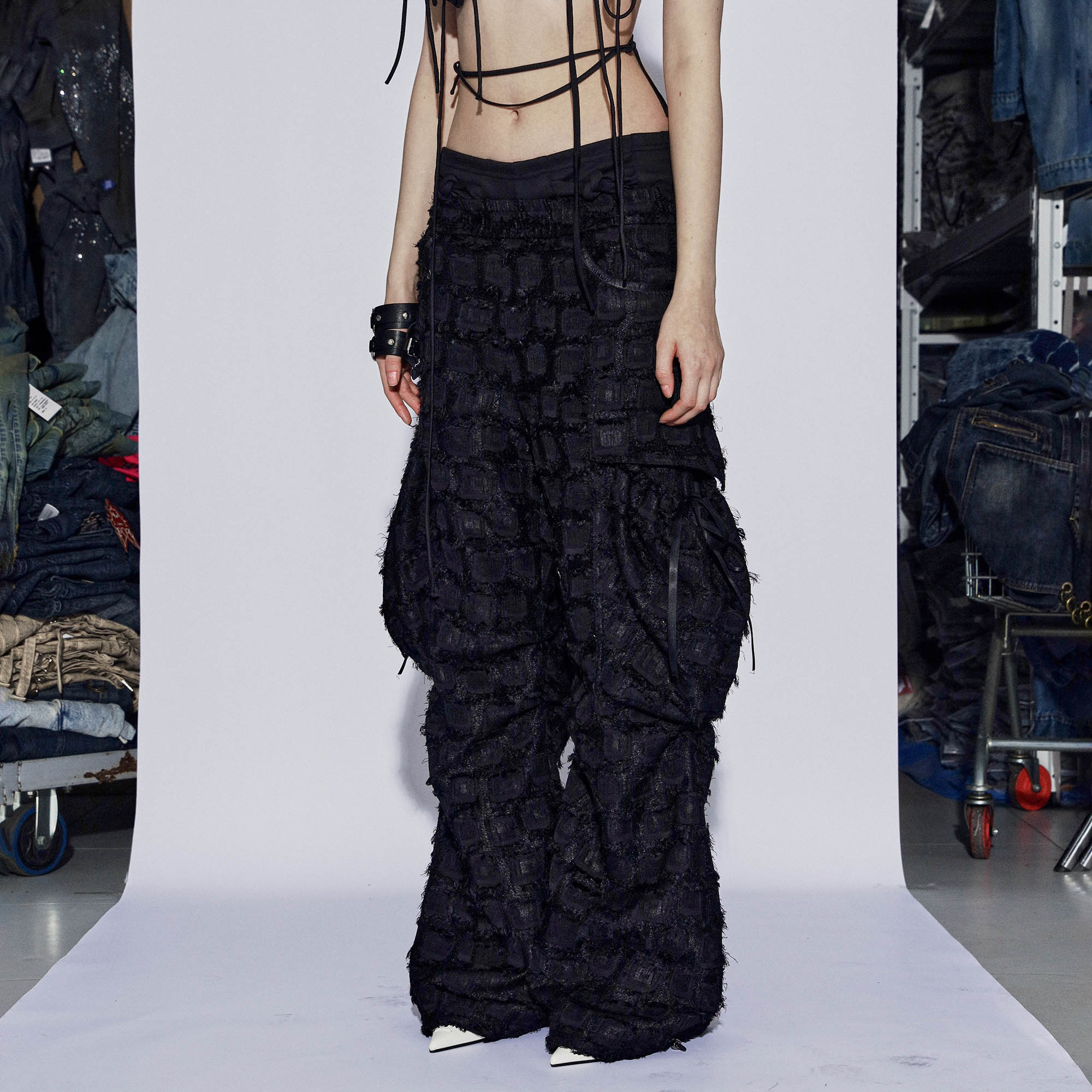 DND4DESxFaychui Fuzzy Grid Multi-Pocket Low-Rise Pants-Pants-S-Free Shipping Leatheretro