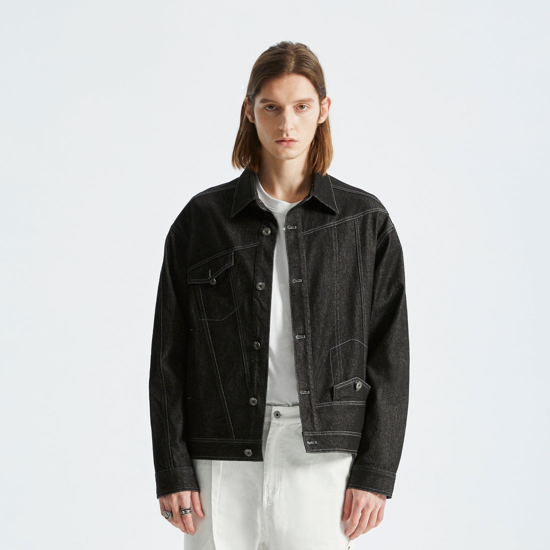ORGANIC EMOTION Asymmetrical Washed Denim Jacket-Jacket-S-Black-Free Shipping Leatheretro