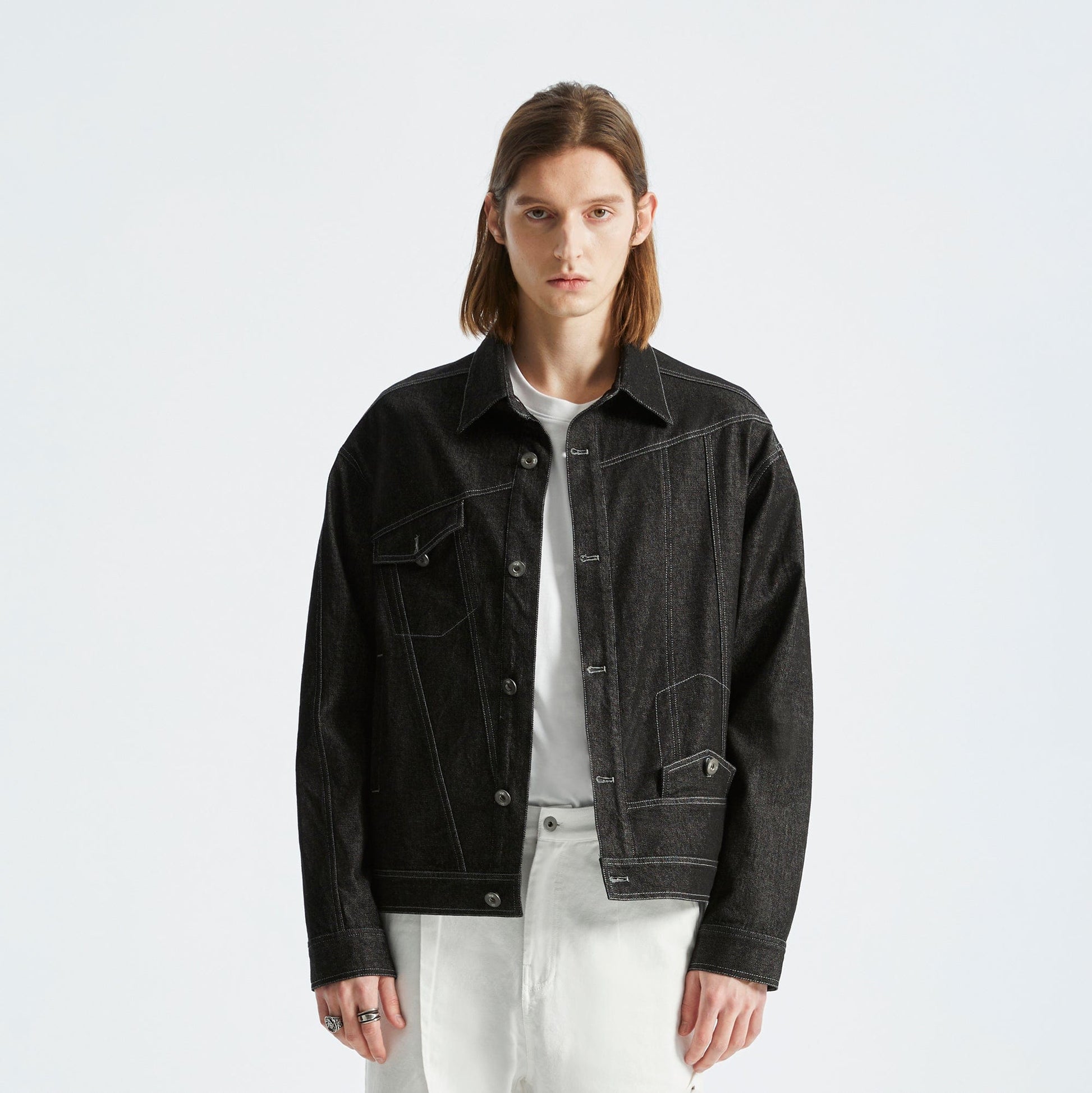 ORGANIC EMOTION Asymmetrical Washed Denim Jacket-Jacket-S-Black-Free Shipping Leatheretro