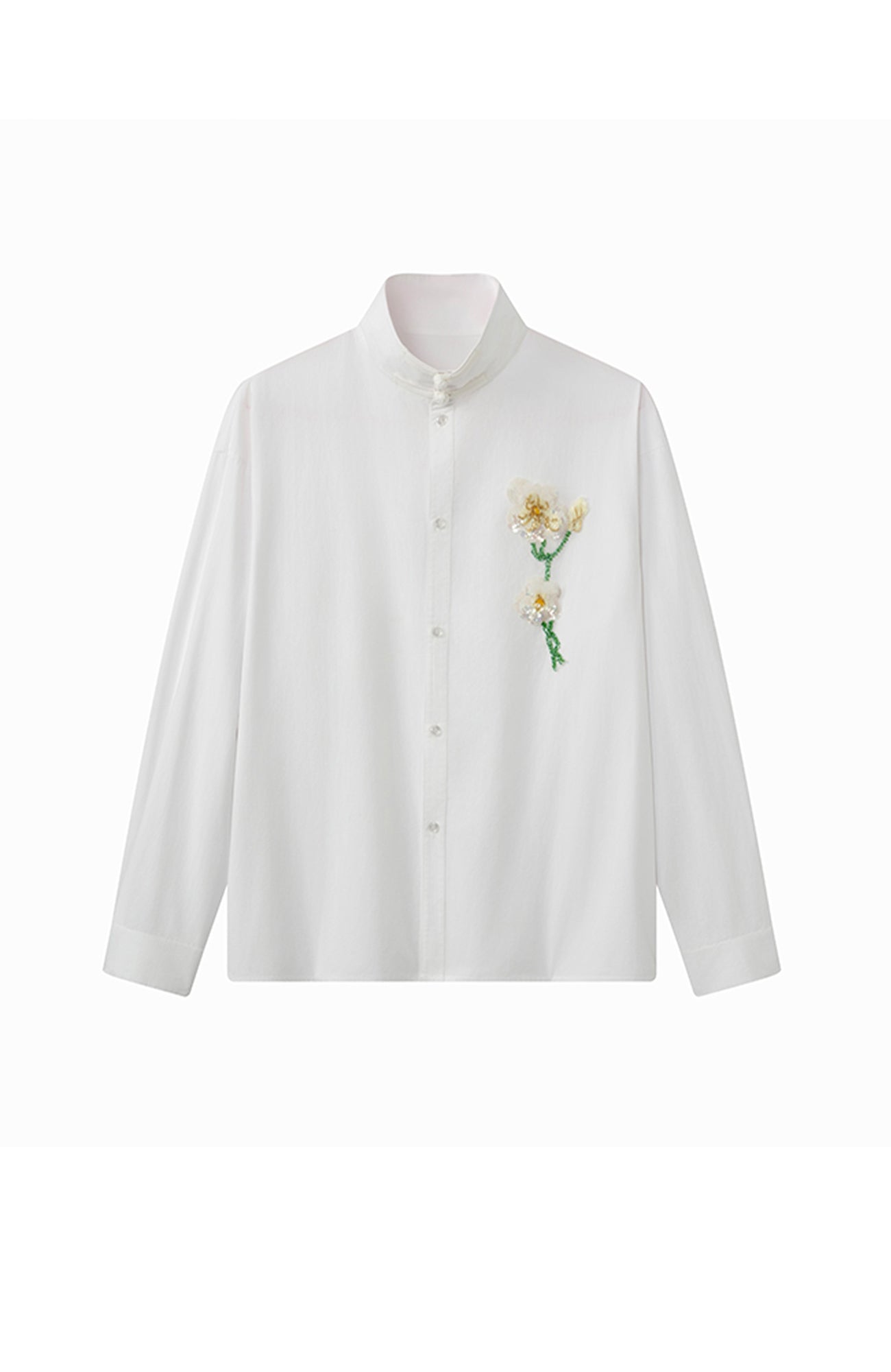 JIECHI Mandarin Collar Floral Embroidered Shirt-Shirt-M (Preorder)-Free Shipping Leatheretro