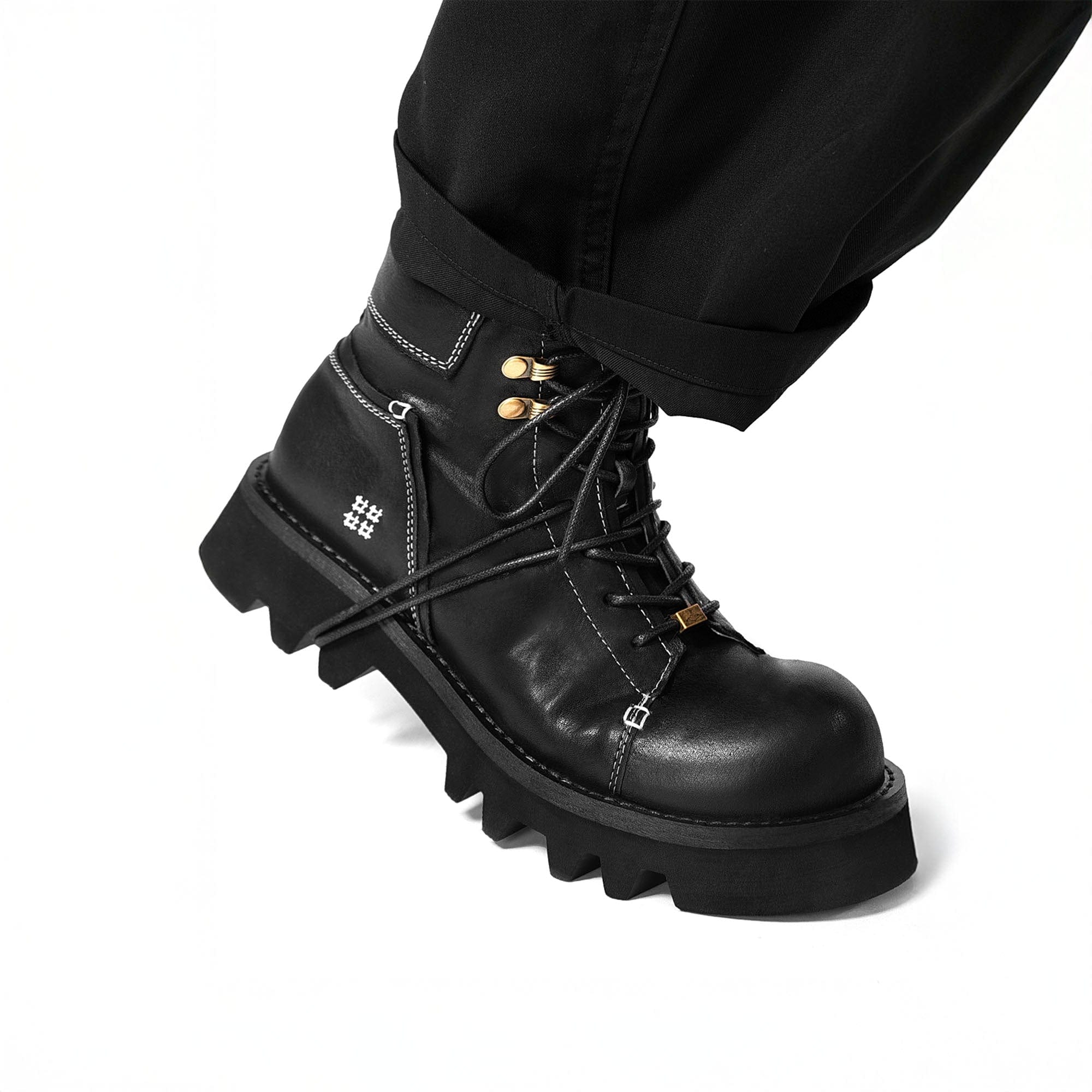 REWRITE Stitched Leather Lug Sole Martin Boots-Shoes-38.5-Free Shipping Leatheretro