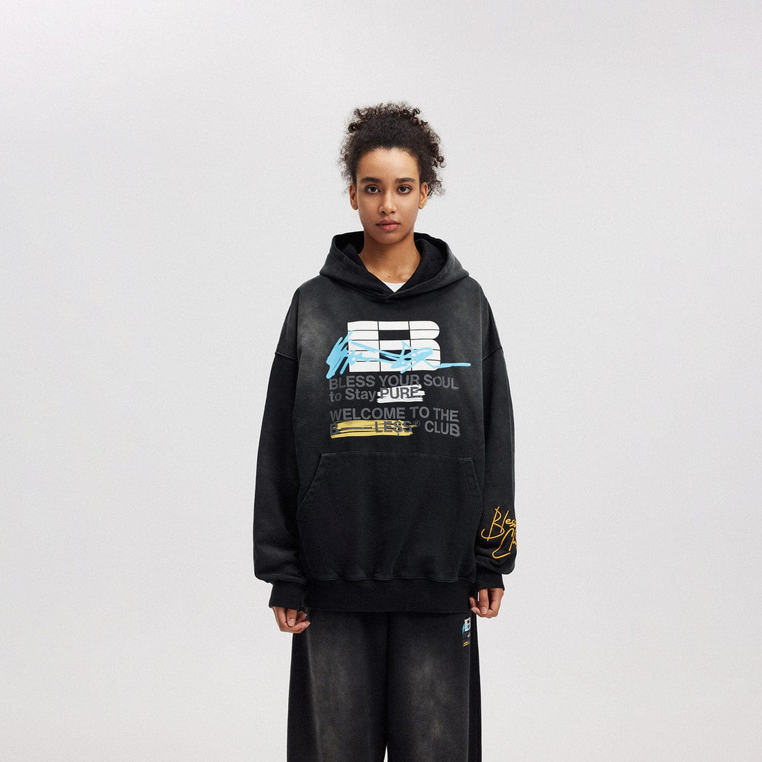 BONELESS Slogan Logo Washed Hoodie-Hoodie-S-Black-Free Shipping Leatheretro