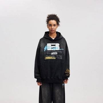 BONELESS Slogan Logo Washed Hoodie-Hoodie-S-Black-Free Shipping Leatheretro